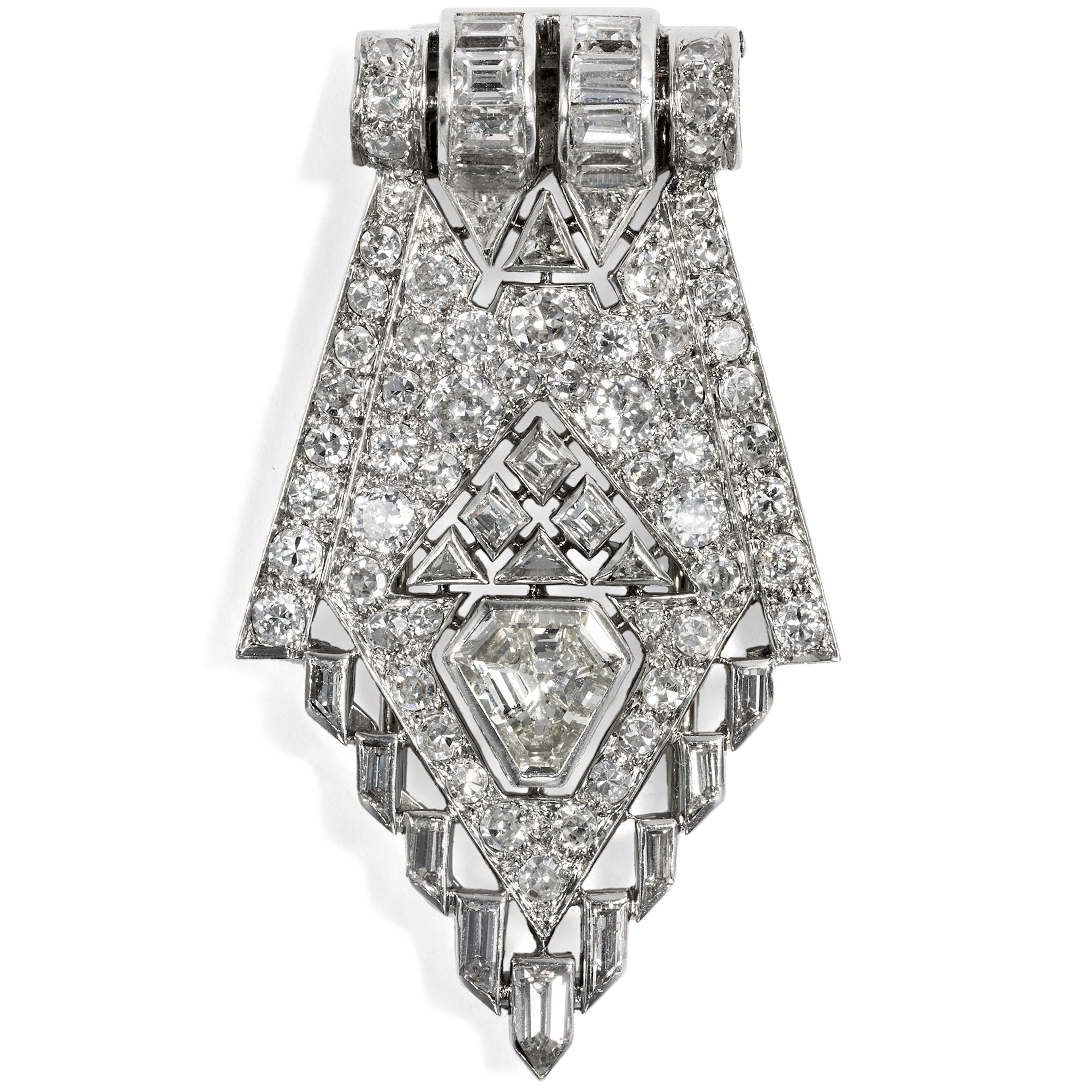 Unusual Art Deco Clip With 4.09 ct Diamonds in Platinum and White