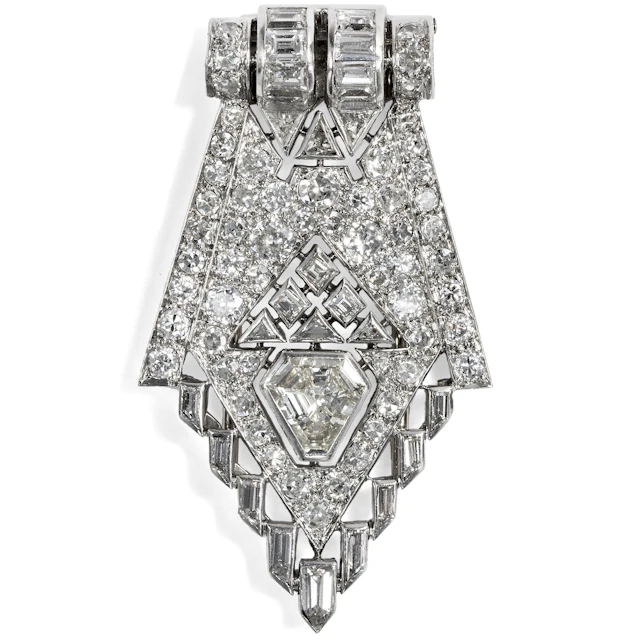Unusual Art Deco Clip With 4.09 ct Diamonds in Platinum and White