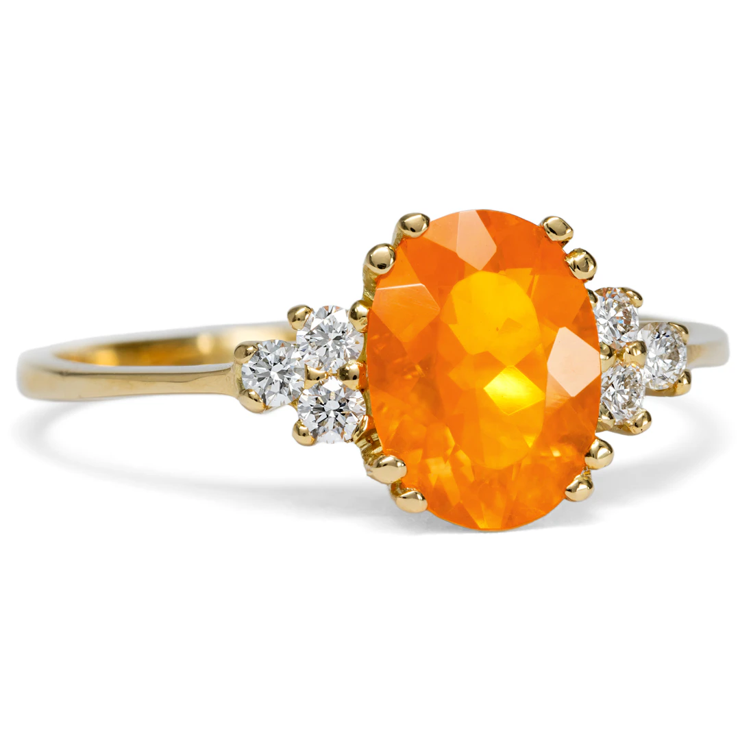Delicate Gold Ring with Fire Opal & Diamonds From Our Workshop