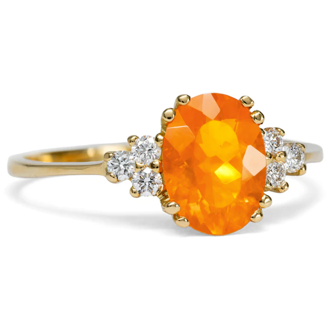 Delicate Gold Ring with Fire Opal & Diamonds From Our Workshop