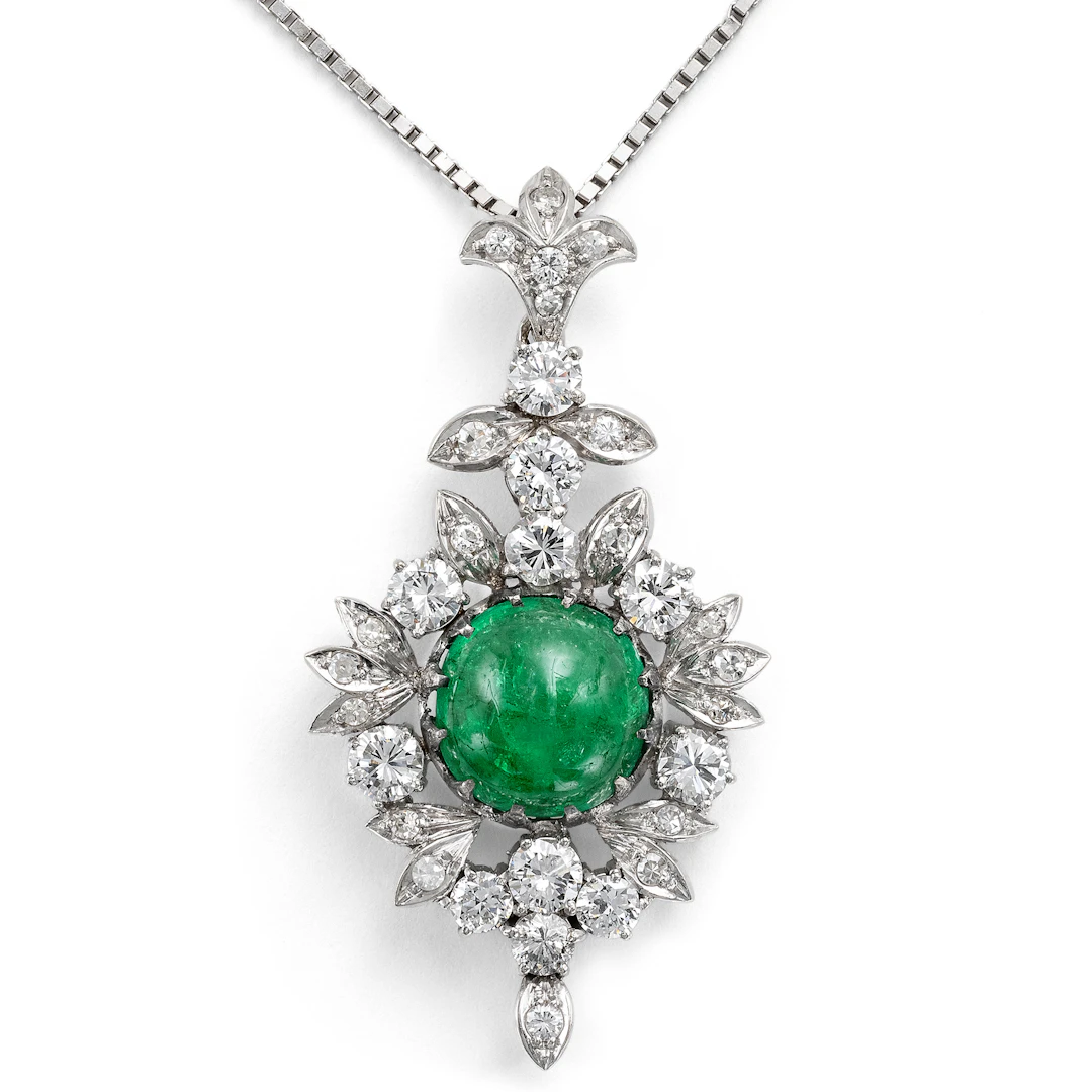 Vintage Pendant with Colombian Emerald & Diamonds, c. 1955