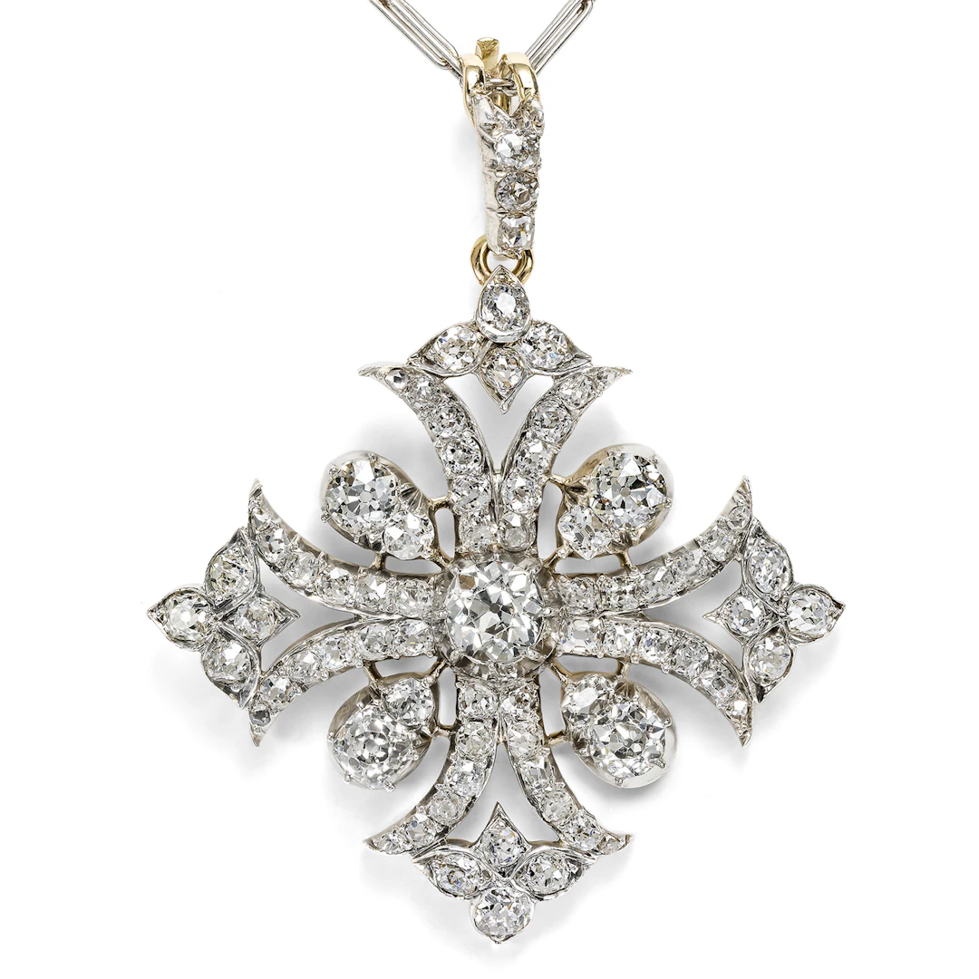 Magnificent Pendant with 5.25 ct Diamonds in Silver on Gold, c. 1850