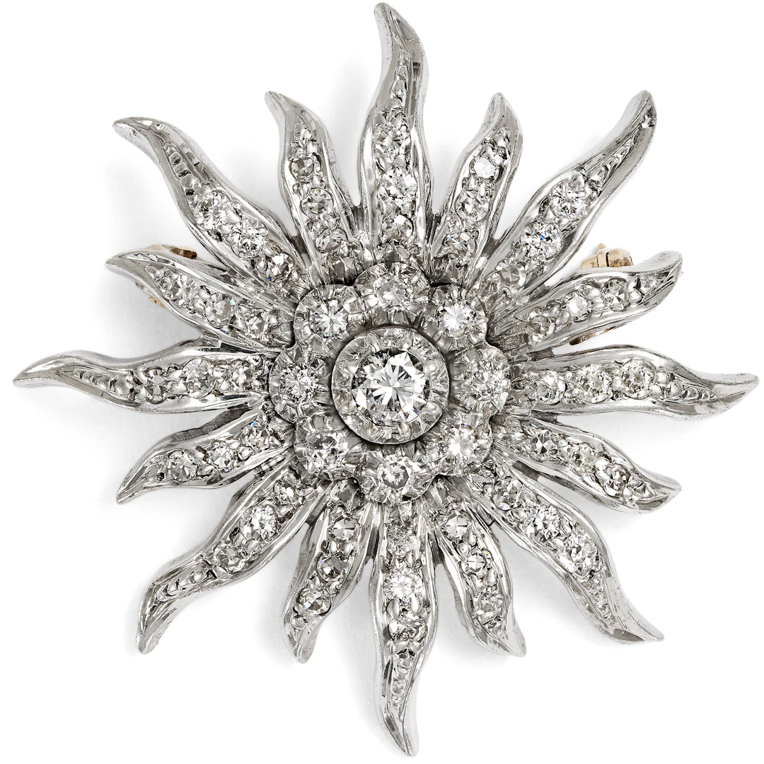 Vintage Silver, Gold & Diamond Brooch, c. 1950