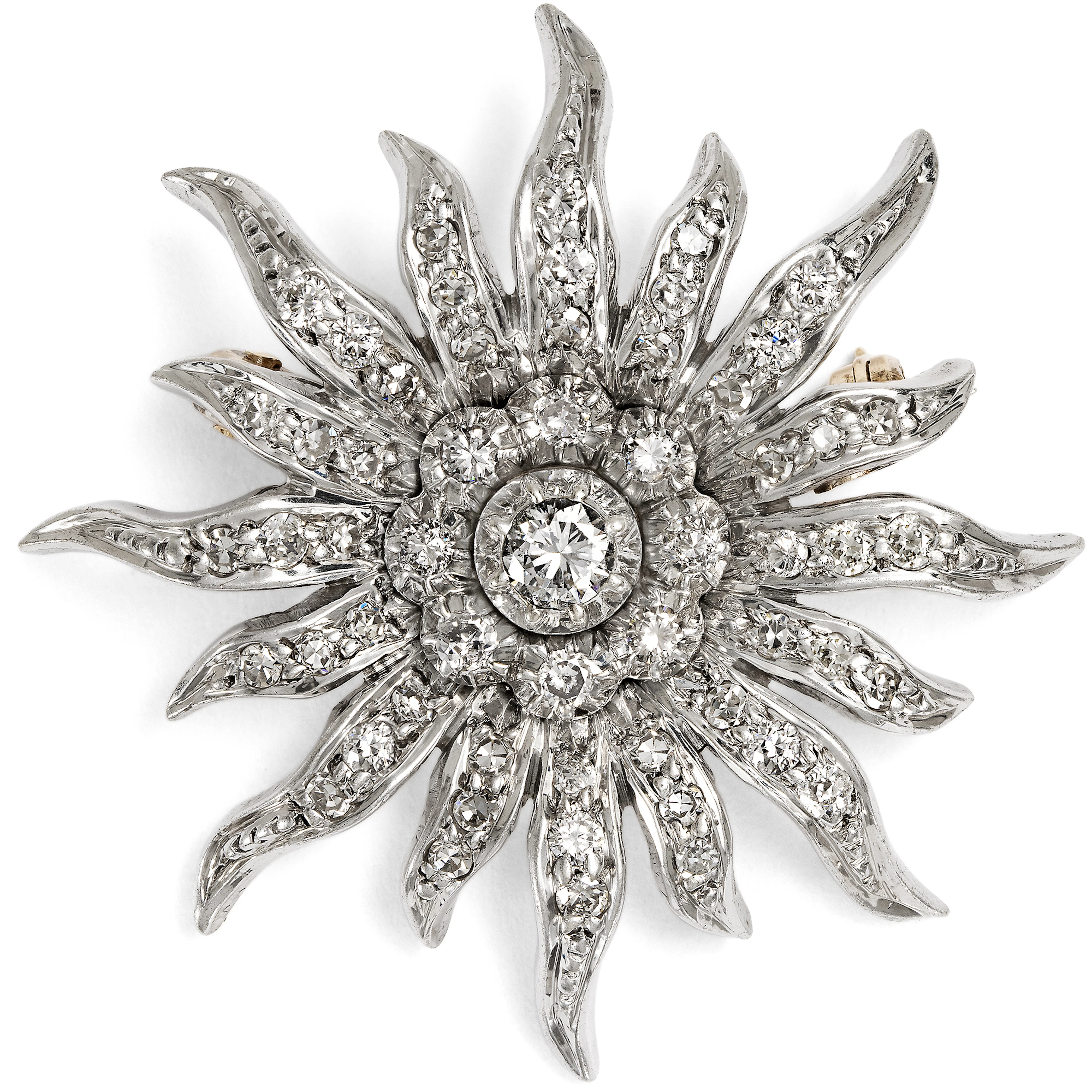 Vintage Silver, Gold & Diamond Brooch, c. 1950