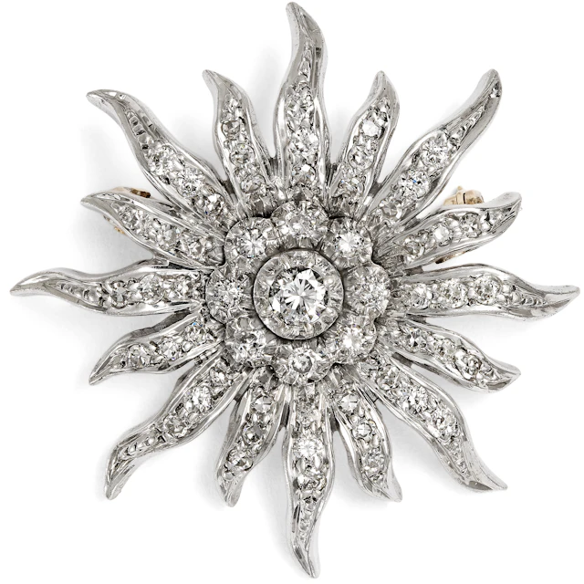 Vintage Silver, Gold & Diamond Brooch, c. 1950