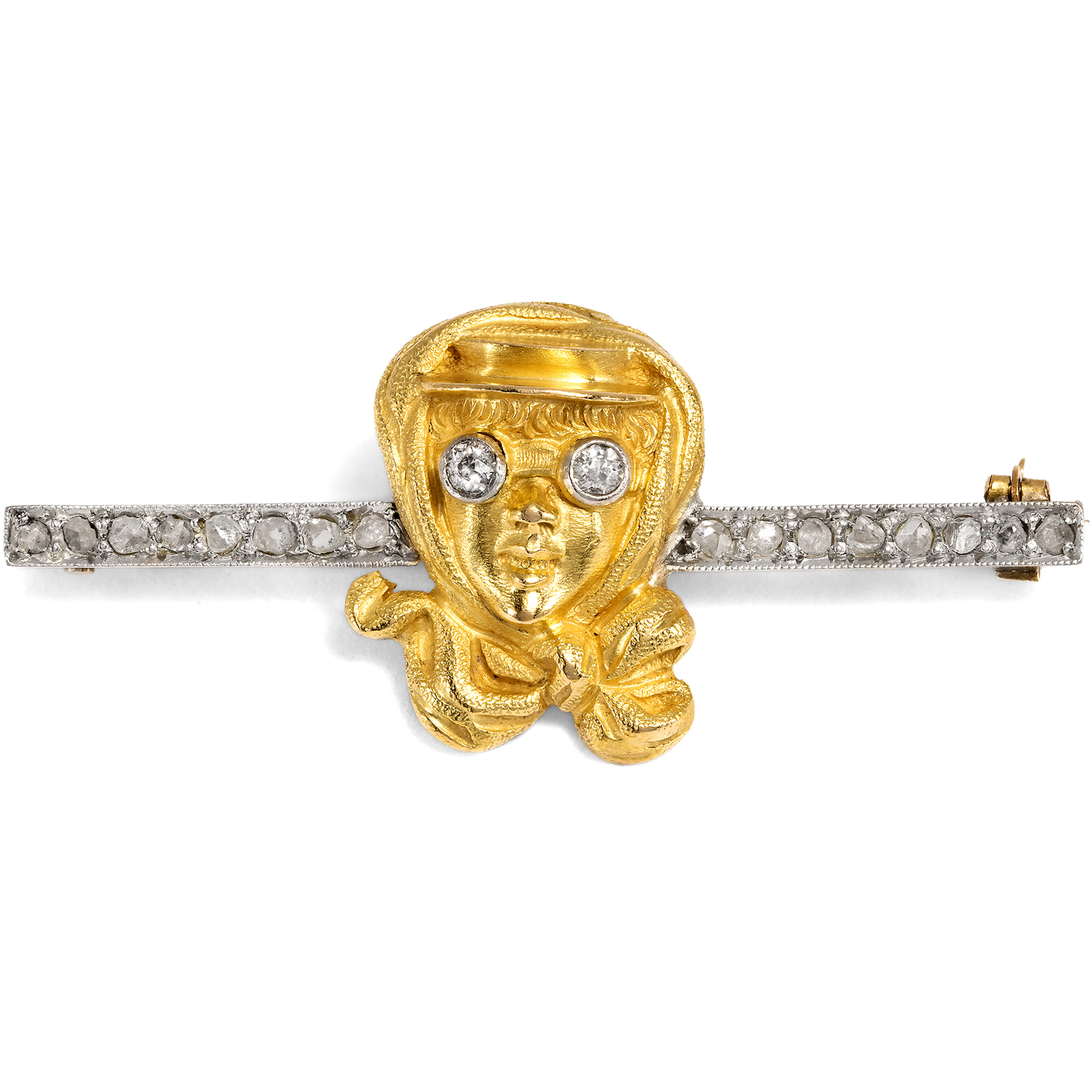 Rare Antique Brooch of an Early Female Motorist, Set with Diamonds, c. 1905