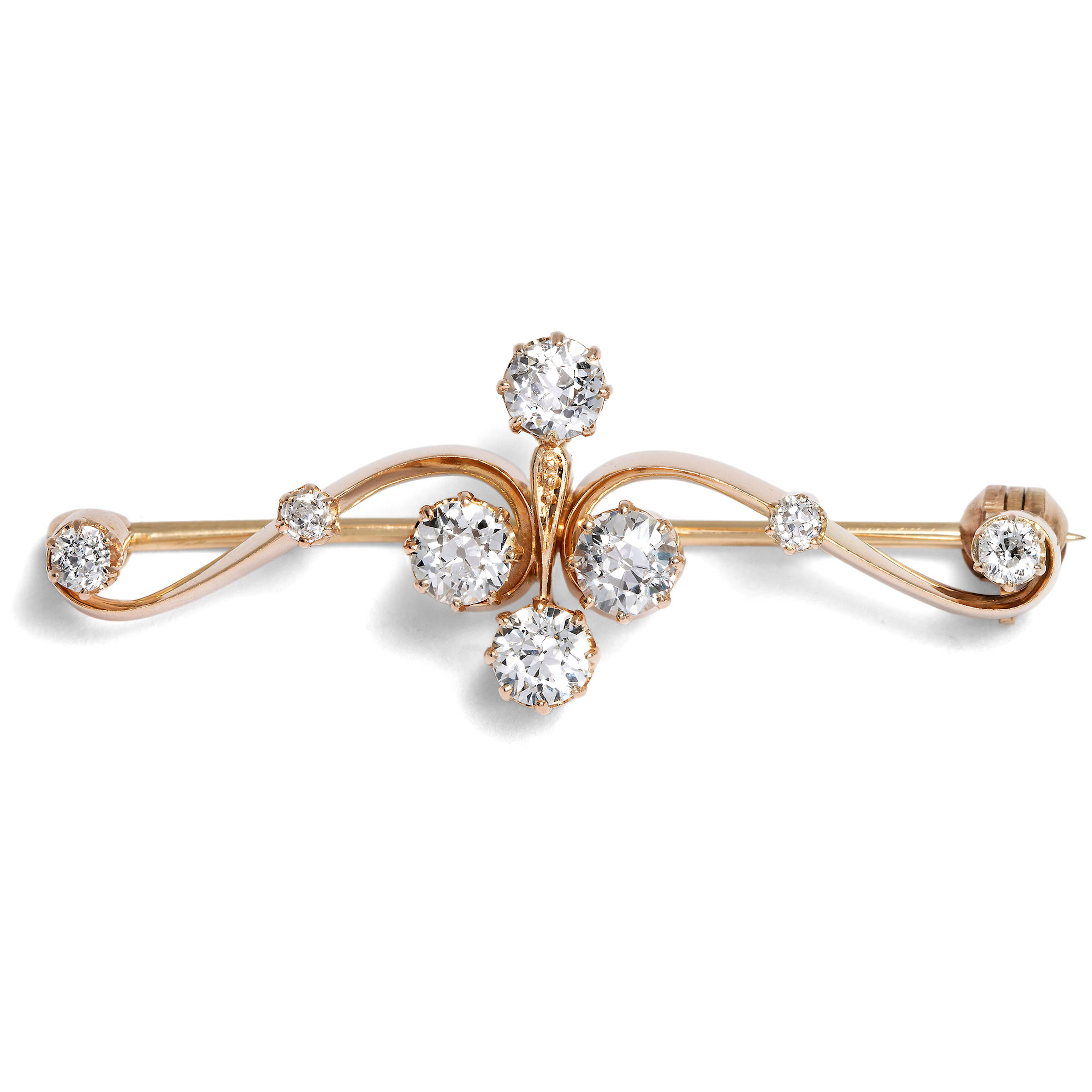 Radiant Collar Brooch With 1.14 ct Diamonds in Red Gold, Germany c. 1890