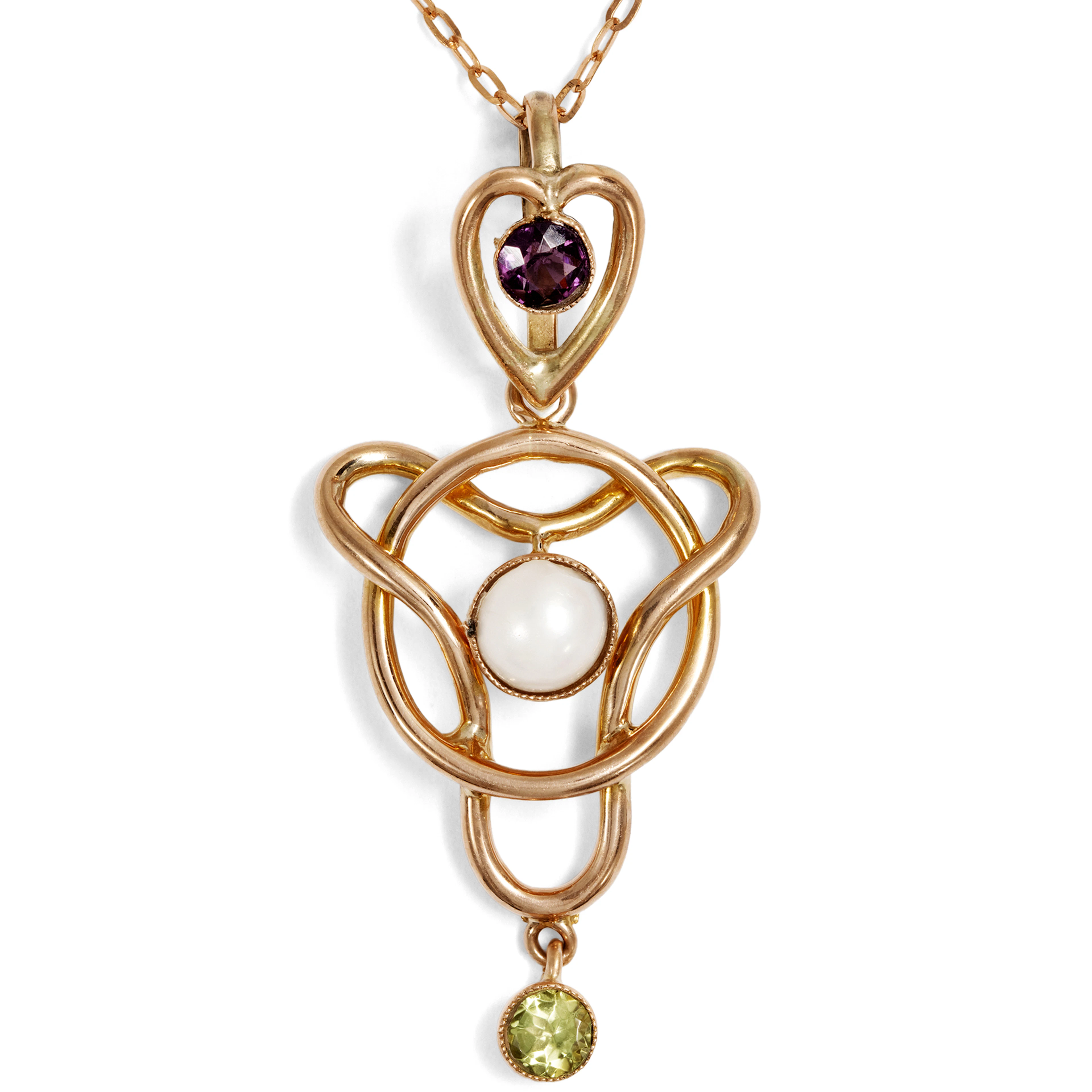 Pendant in Suffragette Colours with Amethyst, Pearls & Peridot, England