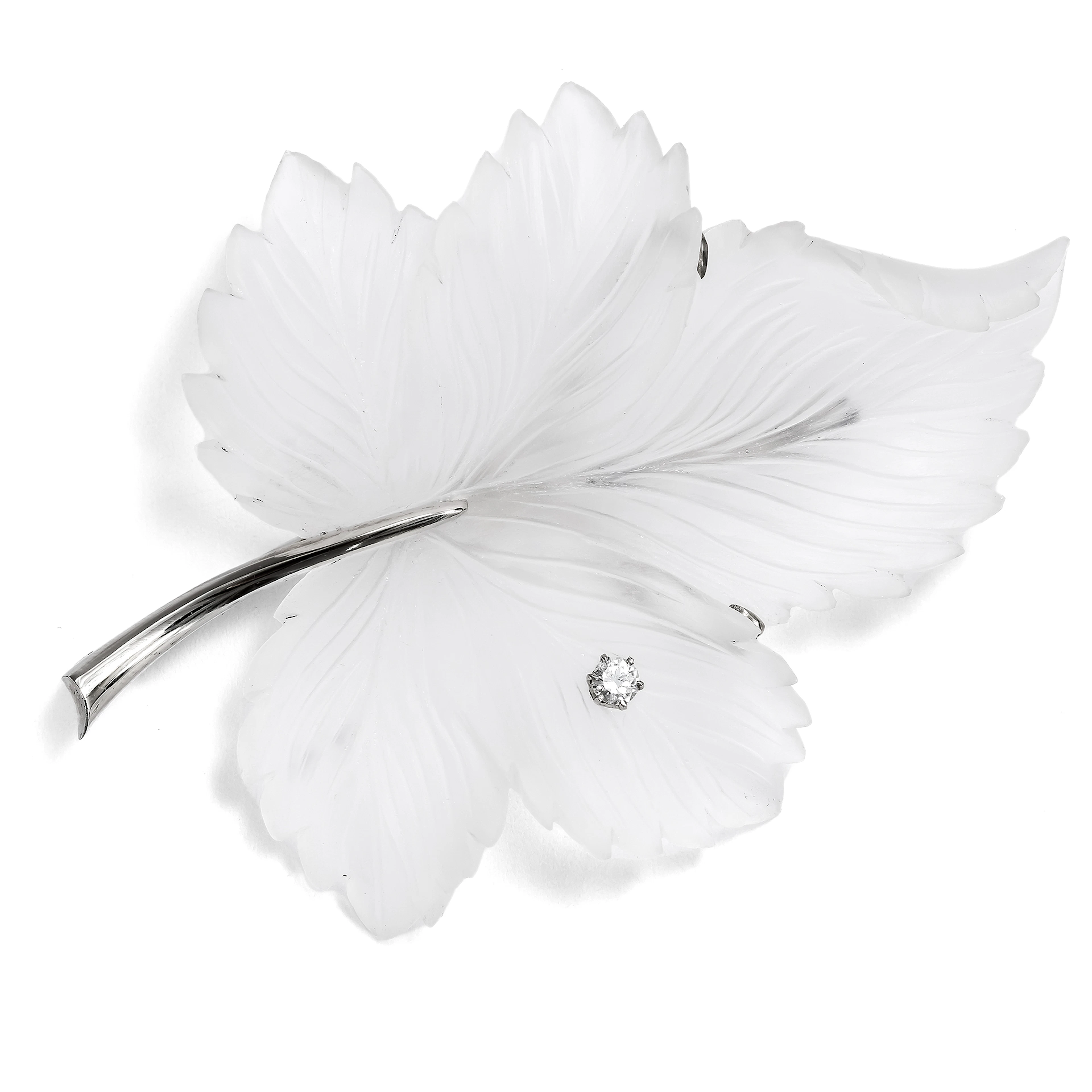 Wonderful Brooch Made of Satin-Finished Rock Crystal with Diamond