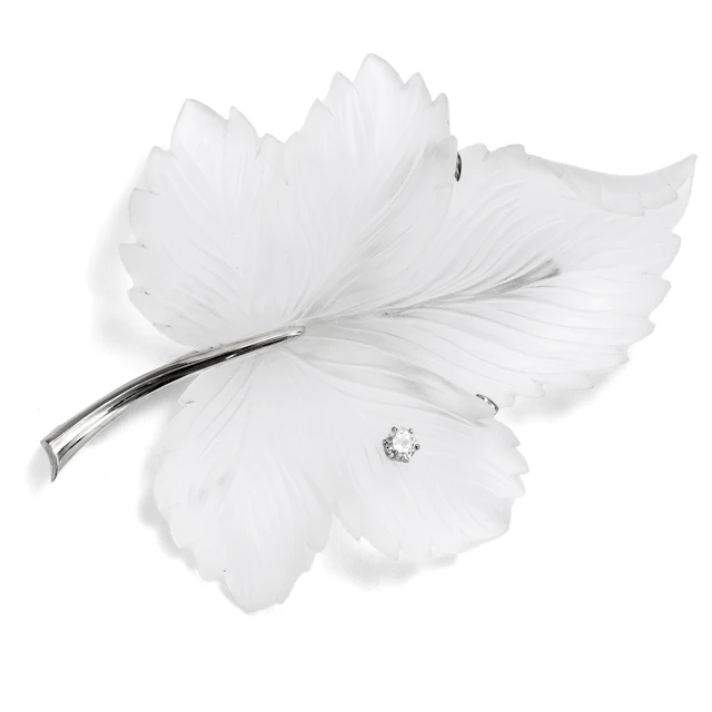 Wonderful Brooch Made of Satin-Finished Rock Crystal with Diamond
