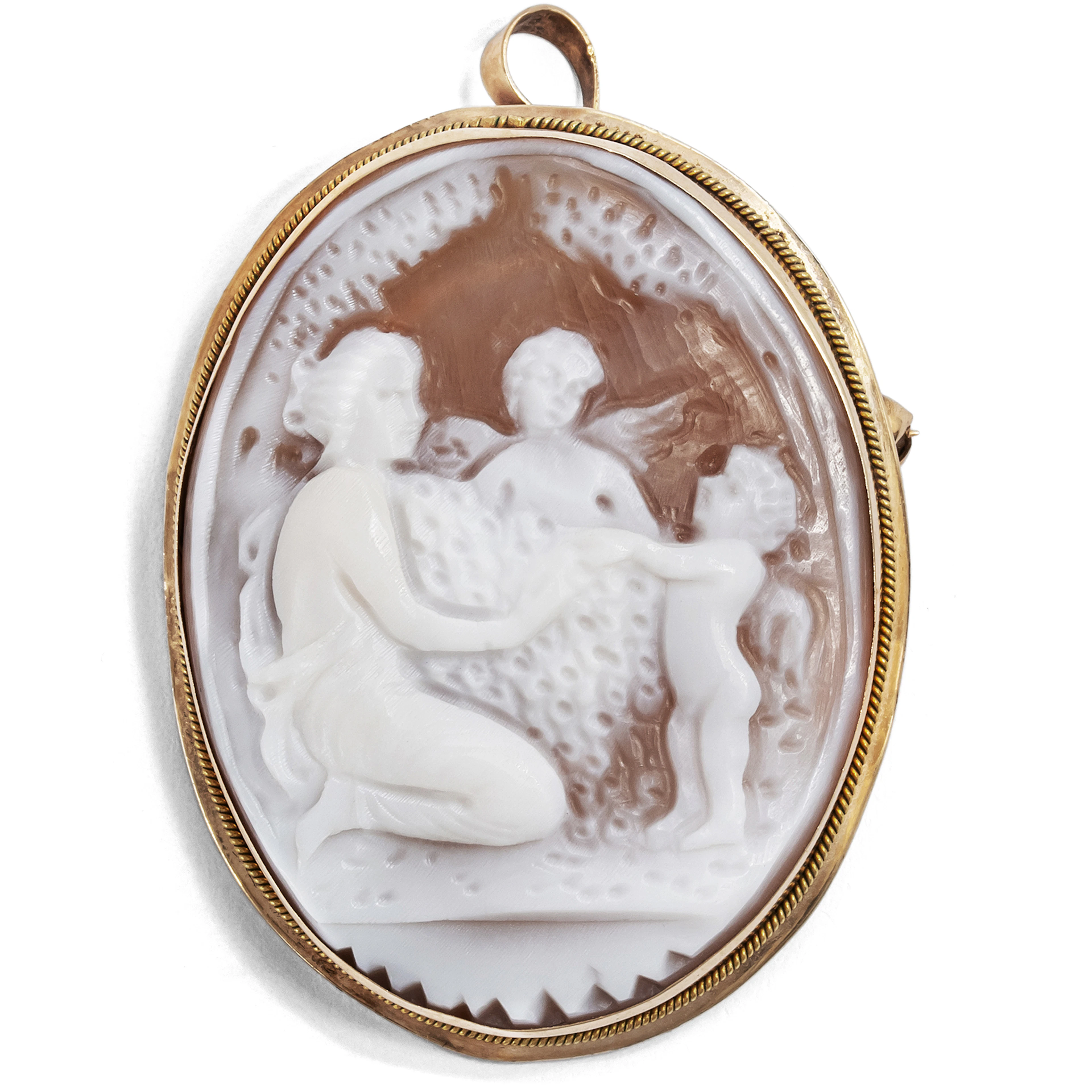 Vintage Pendant Brooch With Shell Cameo in Gold Setting, Circa 1985