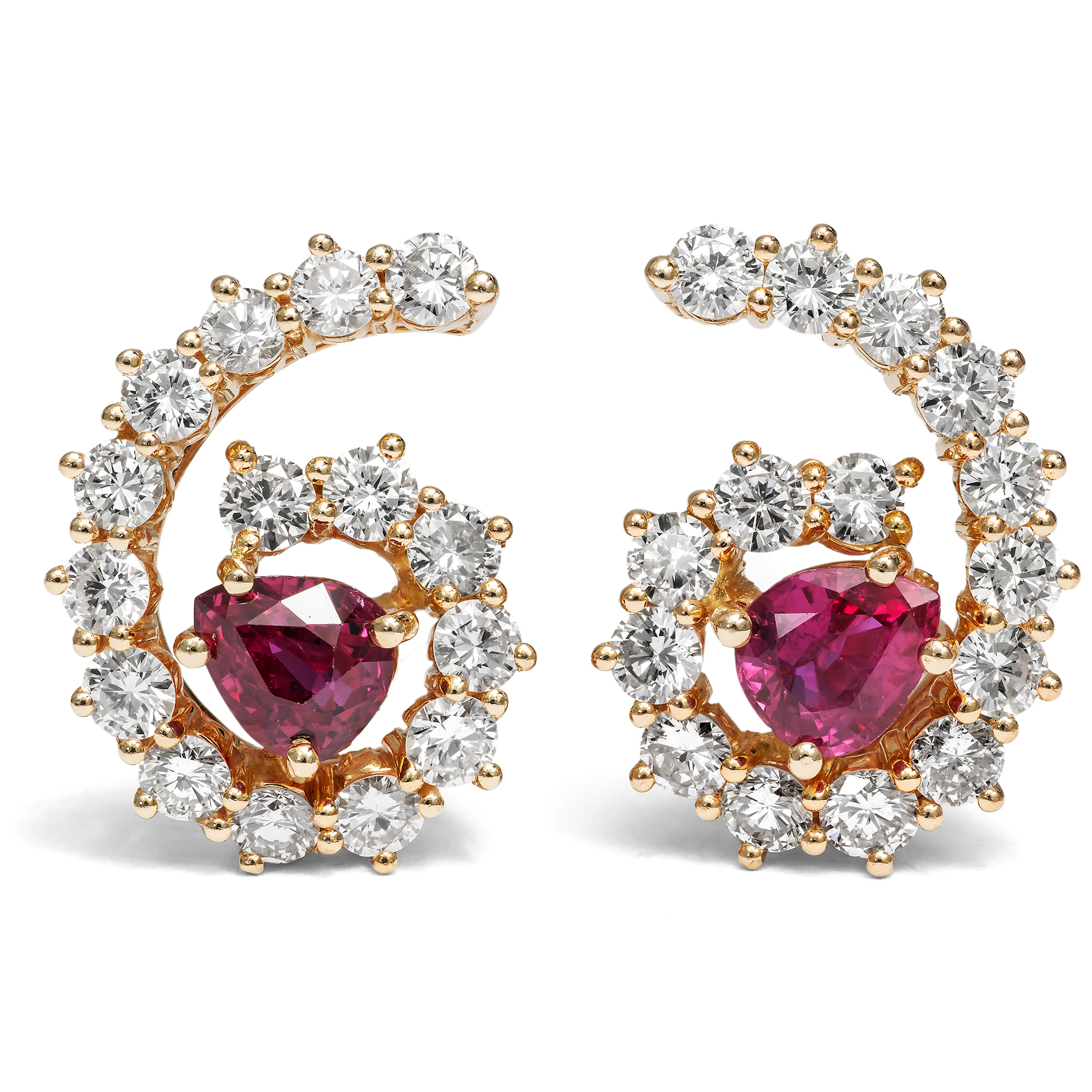 Precious Vintage Gold Earrings with Diamonds & Rubies, c. 1985