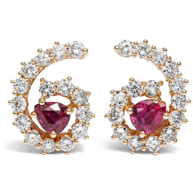 Precious Vintage Gold Earrings with Diamonds & Rubies, c. 1985