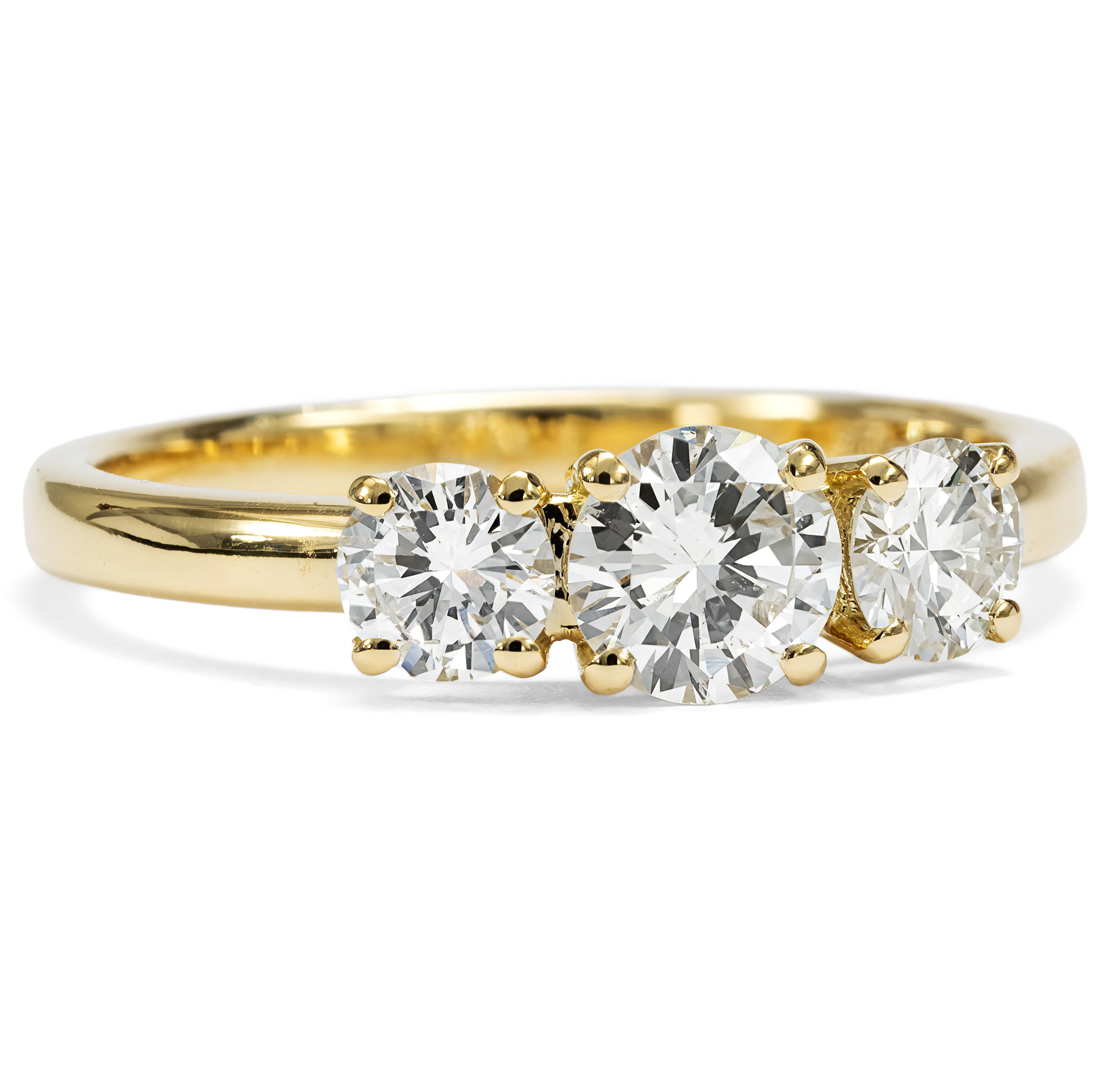 Unworn Trilogy Ring with 0.87 ct Vintage Brilliant-Cut Diamonds in