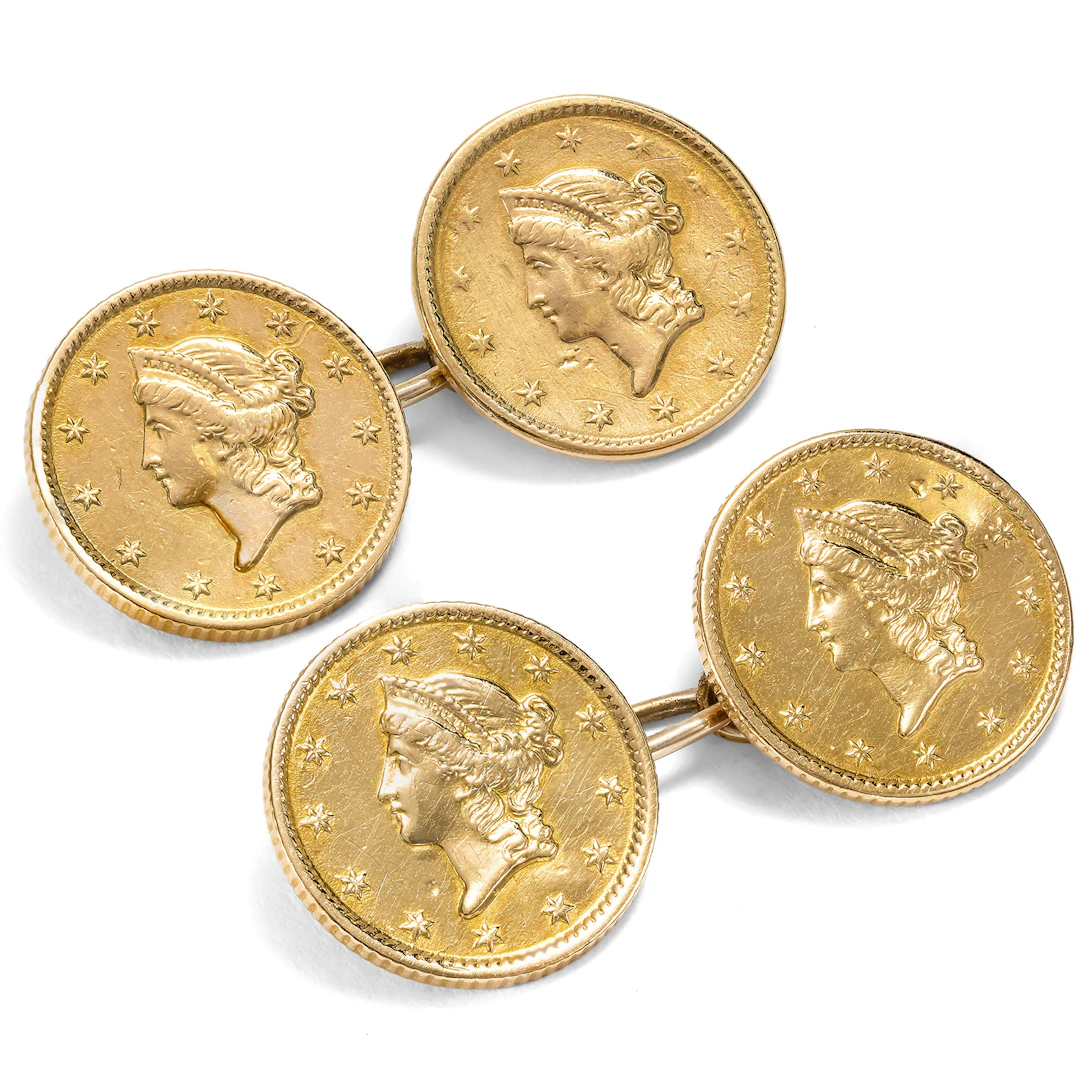 Antique Cufflinks Featuring 1 US Dollar Gold Coins from the 1850s, c. 1900