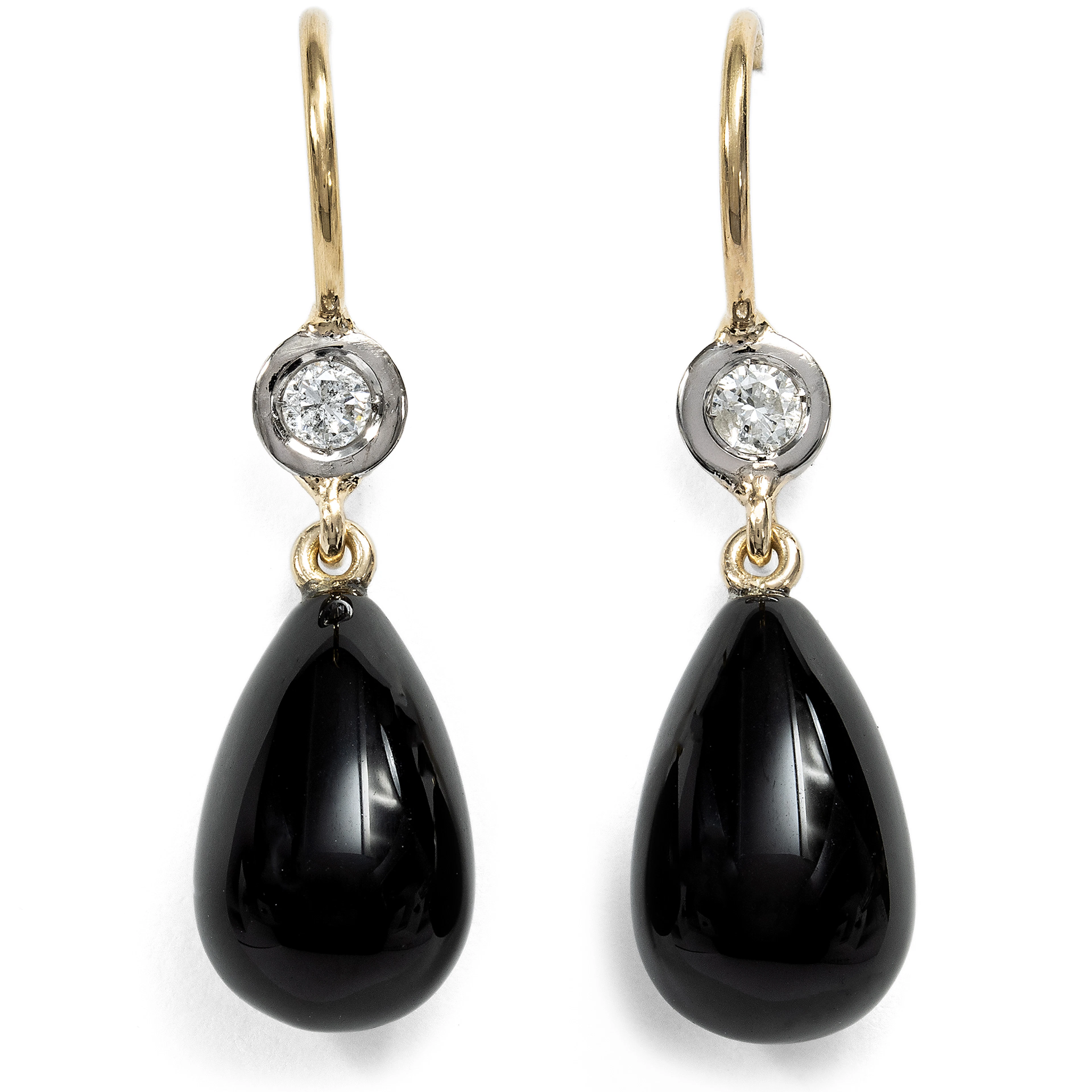Earrings with Onyx and Vintage Diamonds, Made in Our Workshop