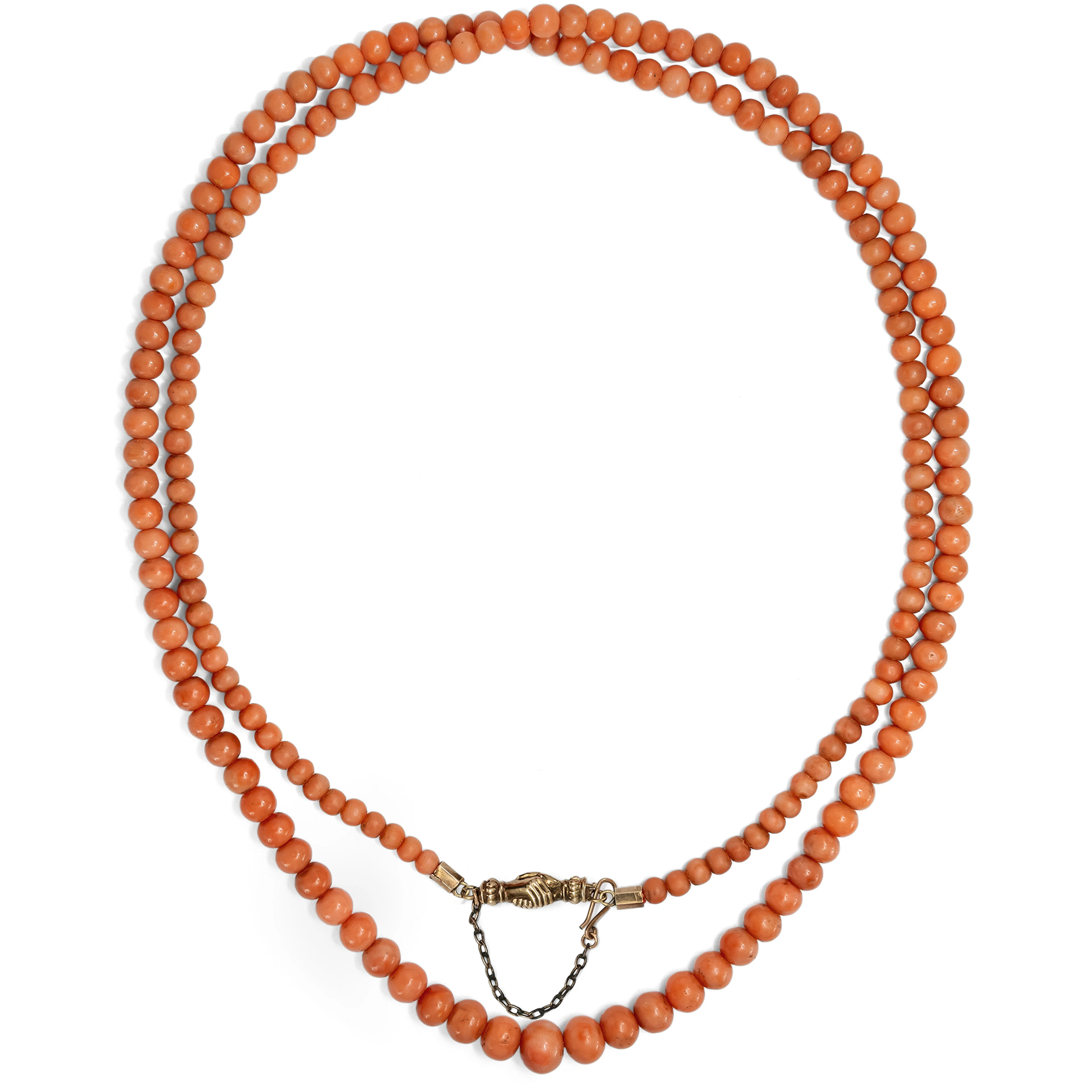 Antique Necklace Made of Mediterranean Coral with a Gold Fides Clasp, c. 1890
