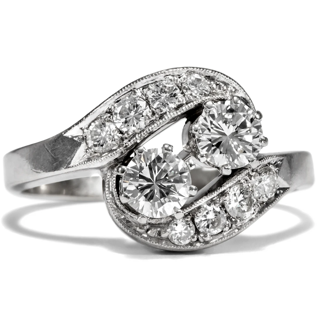 Vintage White Gold Toi-et-moi Ring With 0.94 ct Diamonds, Germany c. 1960