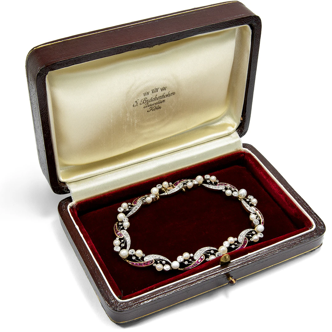 Exquisite Burmese Ruby, Natural Pearl and Diamond Bracelet, Paris, c. 1910