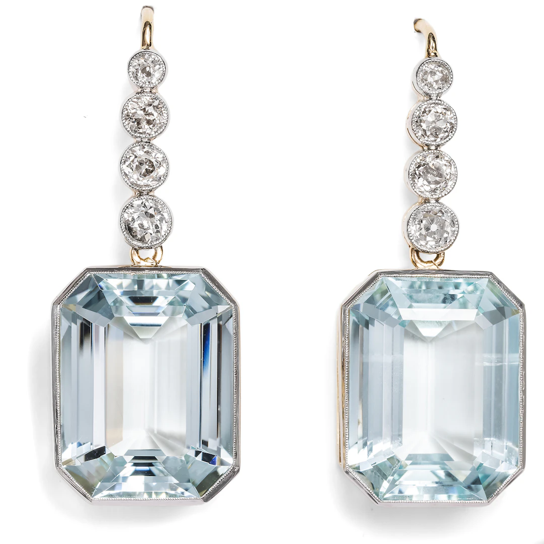 Glamorous Earrings with Diamonds and Aquamarines, From Our Workshop