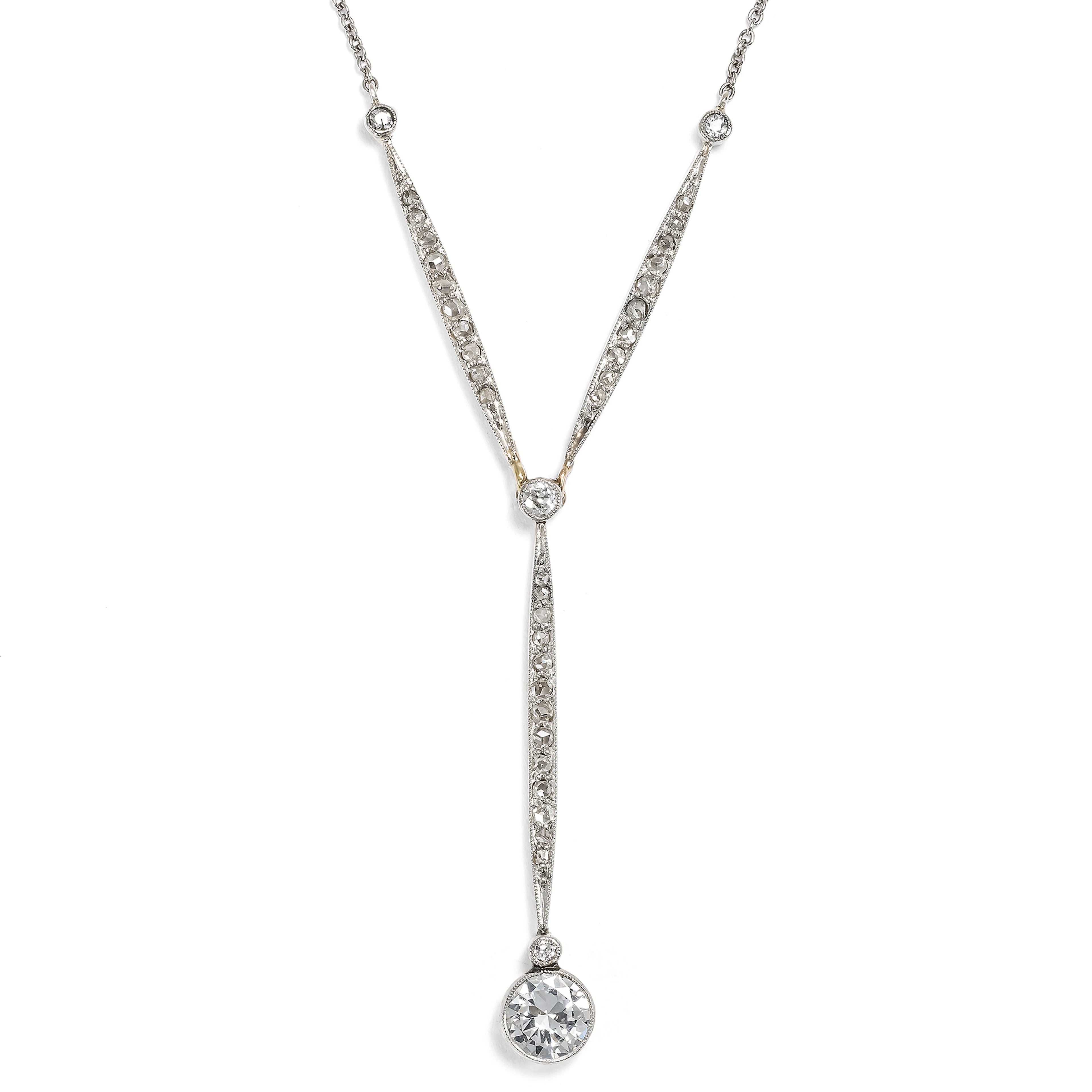 Timeless Y-shaped Necklace with Diamonds in Platinum, c. 1910