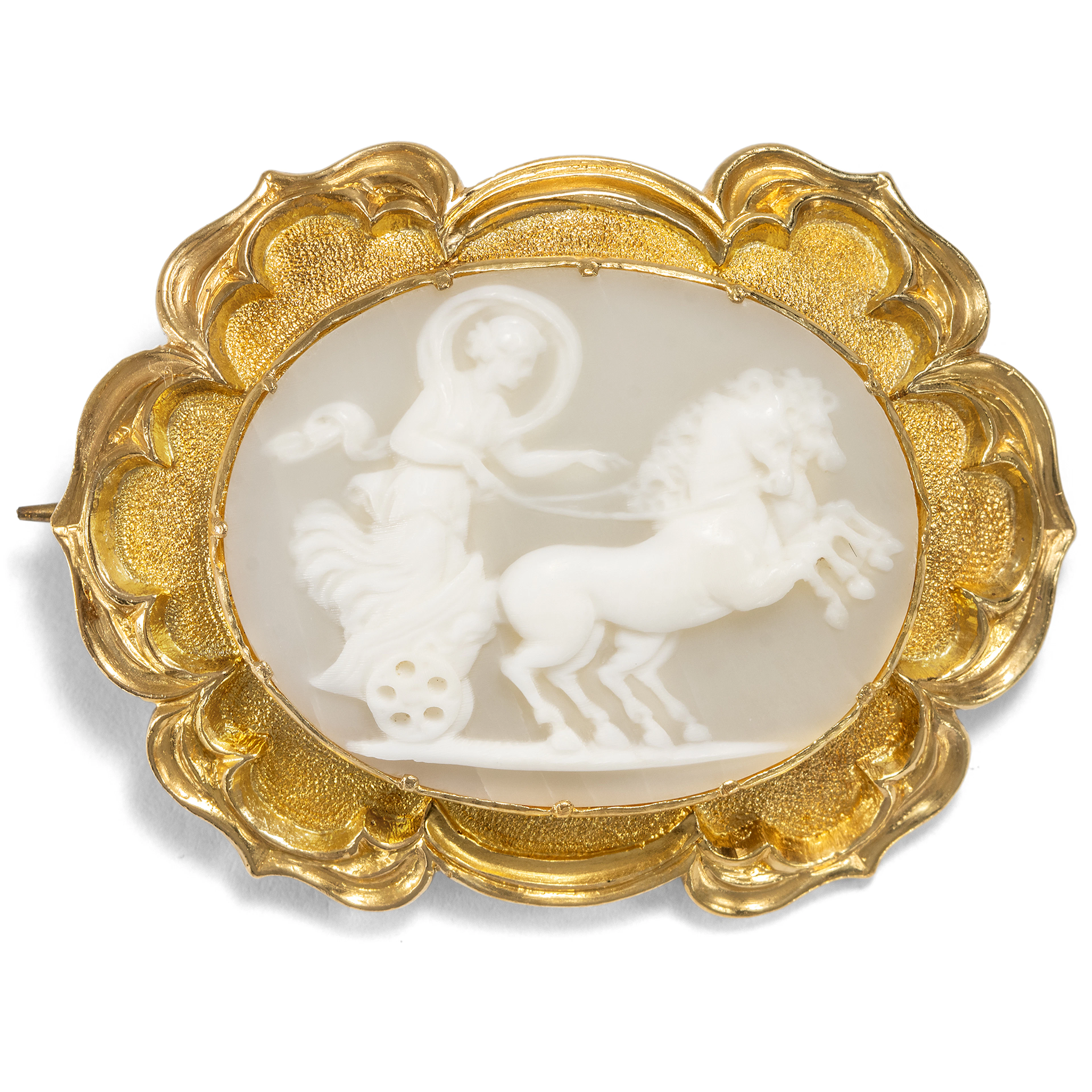 Shell Cameo in a Neo-Gothic Gold Setting as a Brooch, c. 1840s