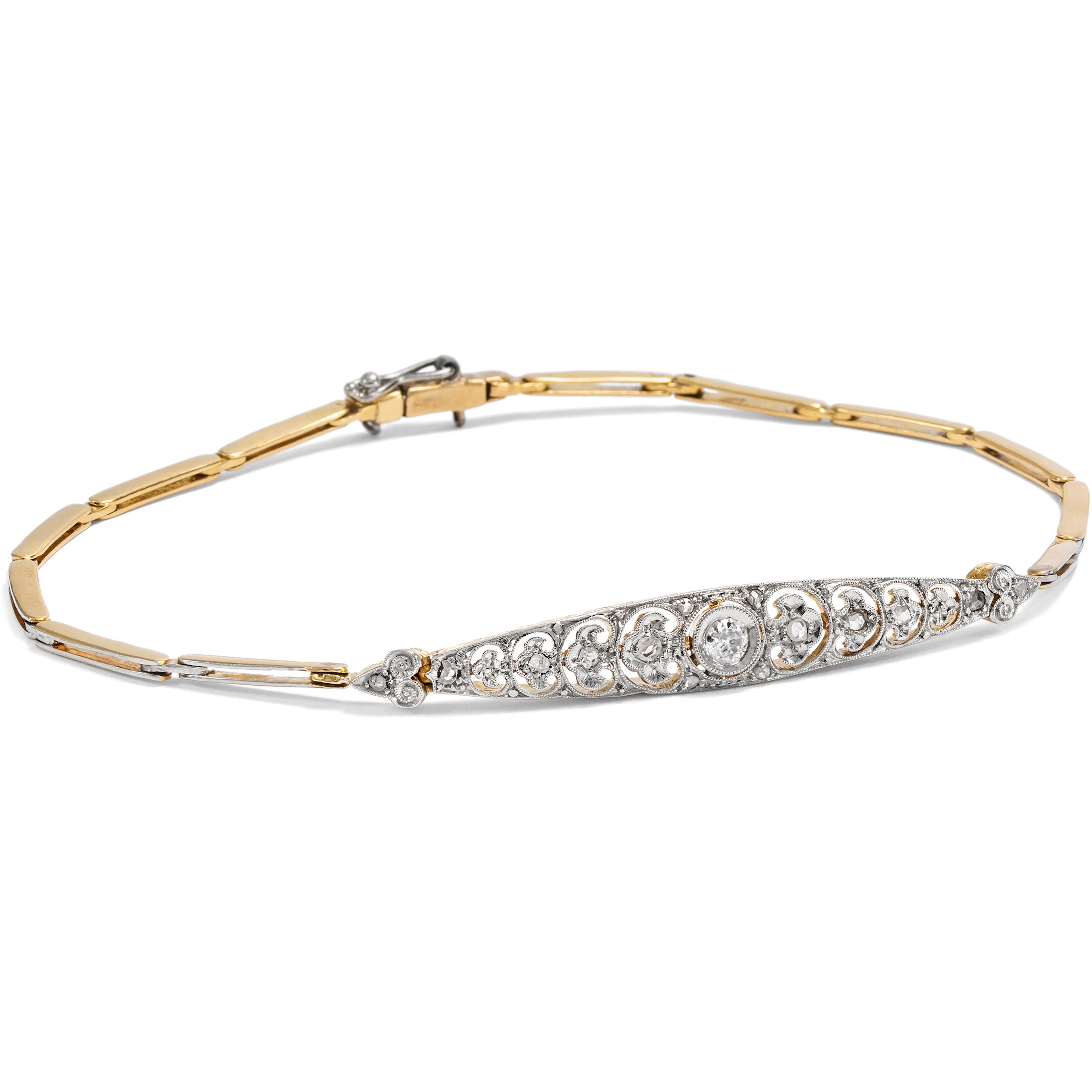 Delicate Art Deco Bracelet with Diamonds in Platinum on Gold, c. 1920
