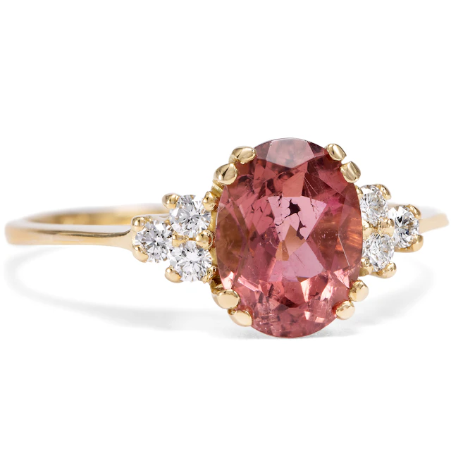 Delicate Ring with Reddish-Brown Tourmaline & Diamonds in Gold, from