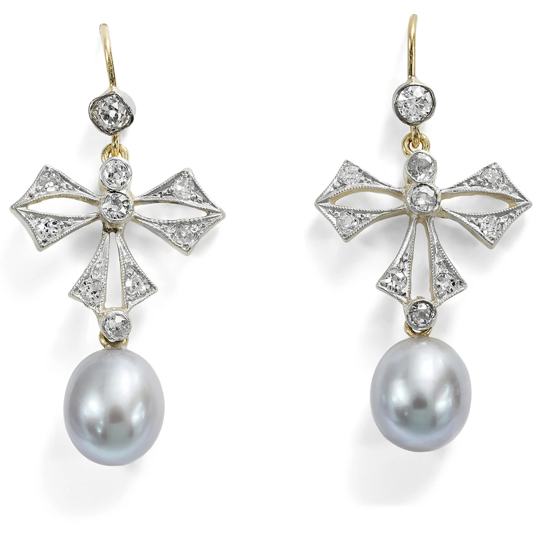 Earrings Made of Antique Diamond Elements & Pearls, c. 1910 & Later
