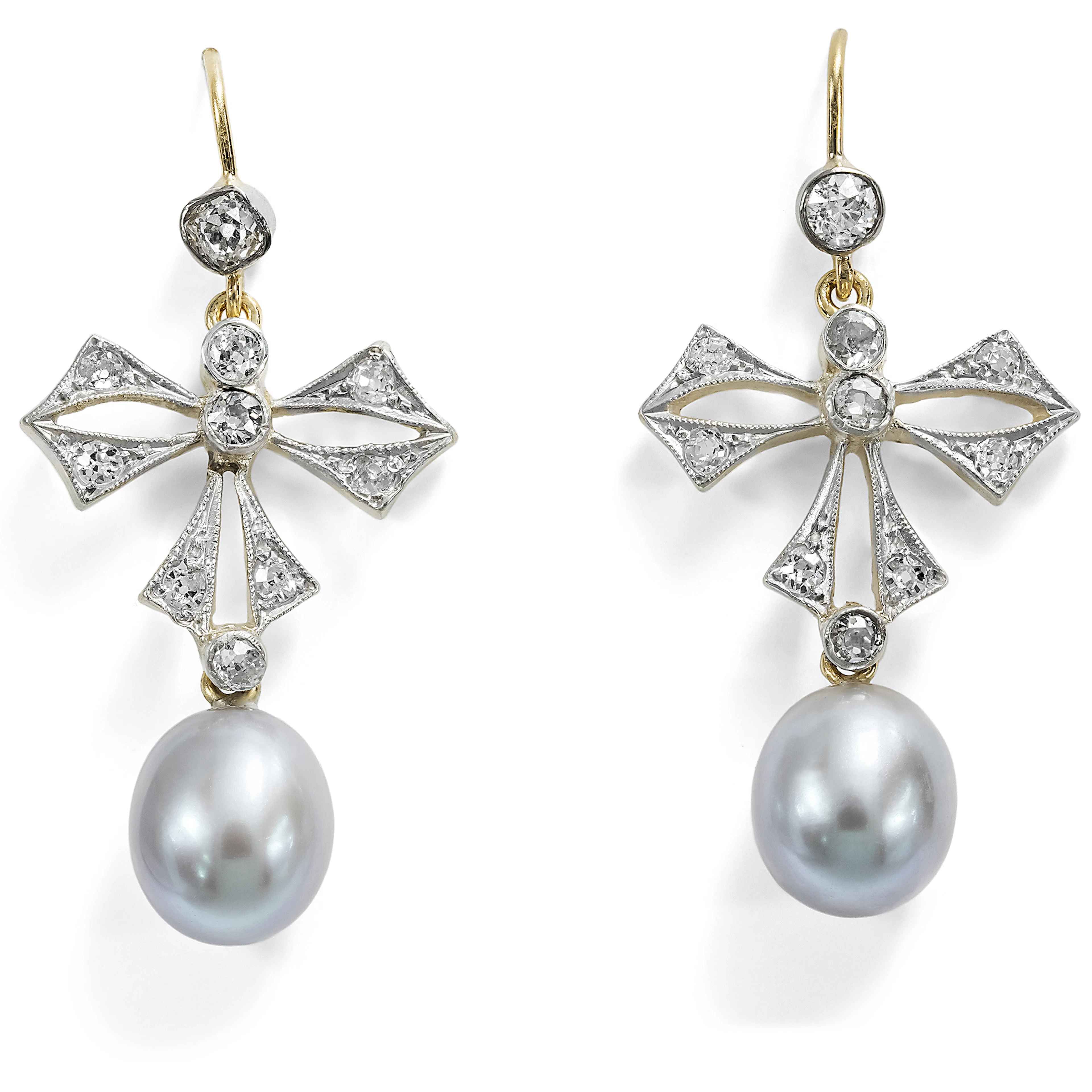Earrings Made of Antique Diamond Elements & Pearls, c. 1910 & Later