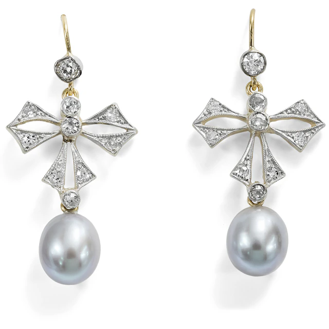 Earrings Made of Antique Diamond Elements & Pearls, c. 1910 & Later