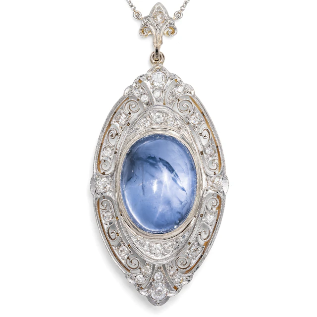 Delicate Star Sapphire and Diamond Necklace in Platinum on Gold, c.