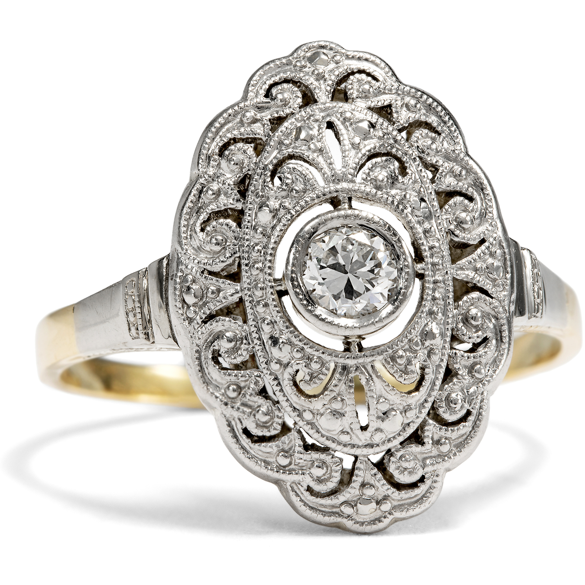 Elegant Ring With Diamond In Gold And Platinum, Germany Around 1930