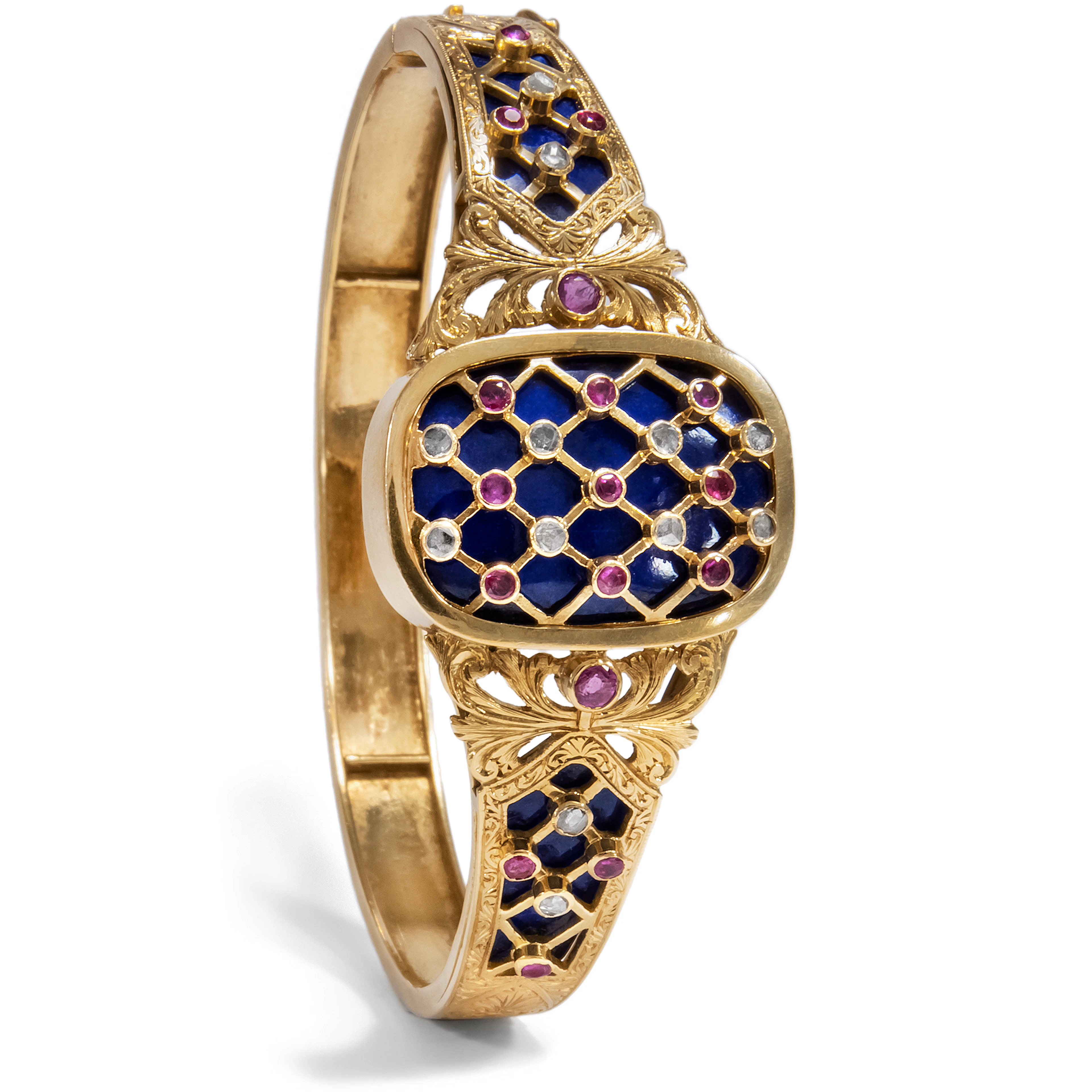Bangle in Historic Shapes With Rubies & Diamonds in Gold, 1950s