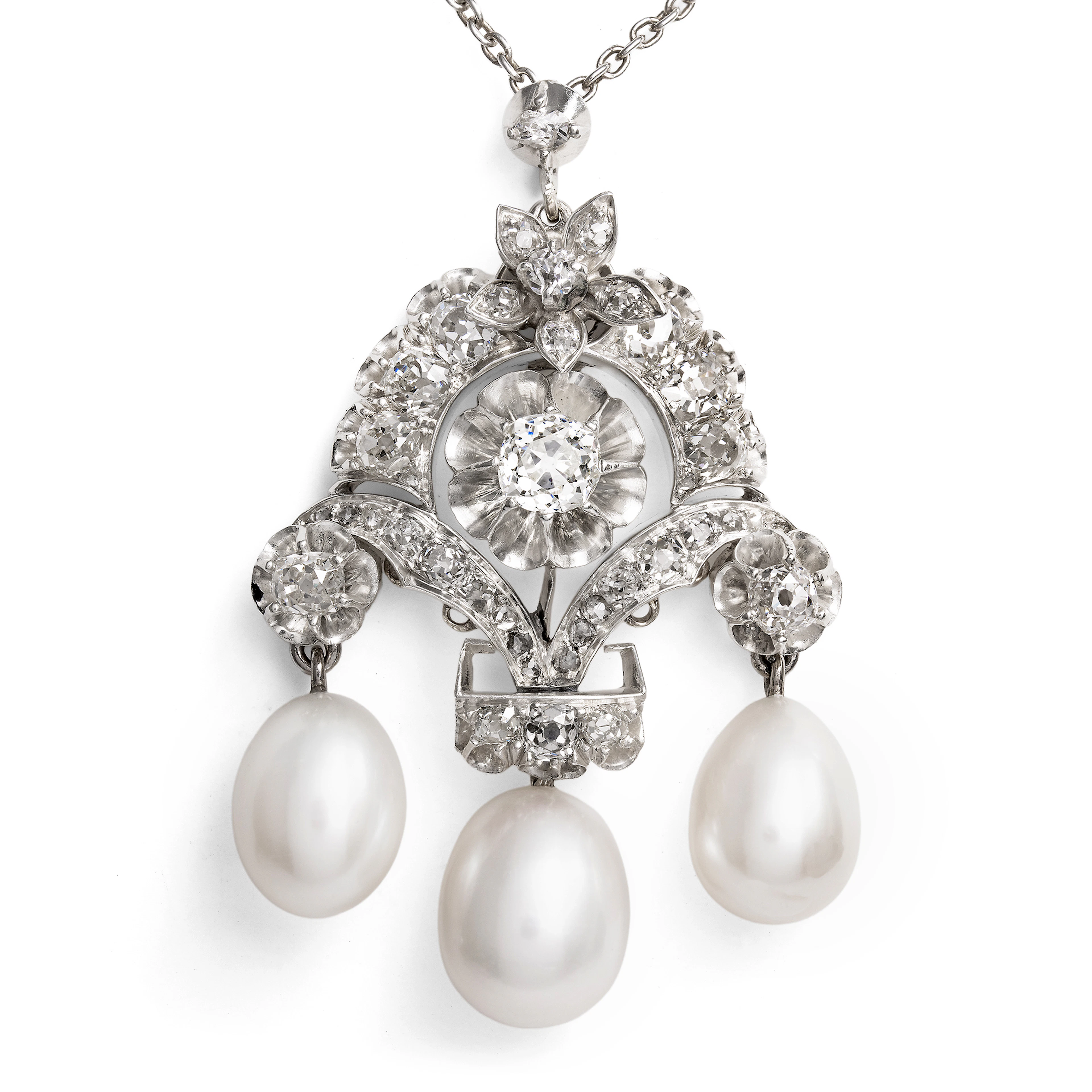 Unusual Pendant with Diamonds in Silver & Gold with Cultured Pearls
