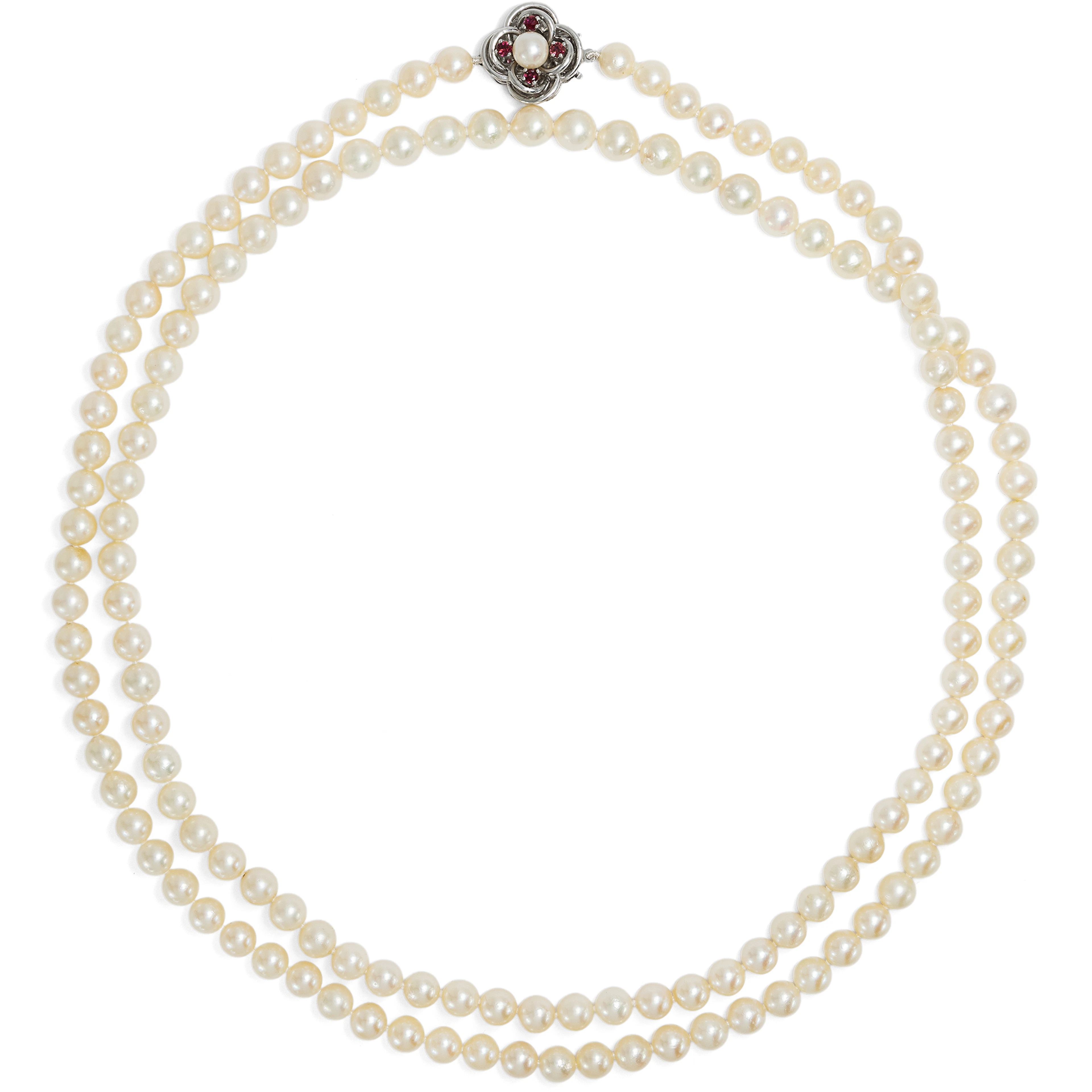 Classic Opera-Length Cultured Pearl Necklace with Ruby Clasp, 103