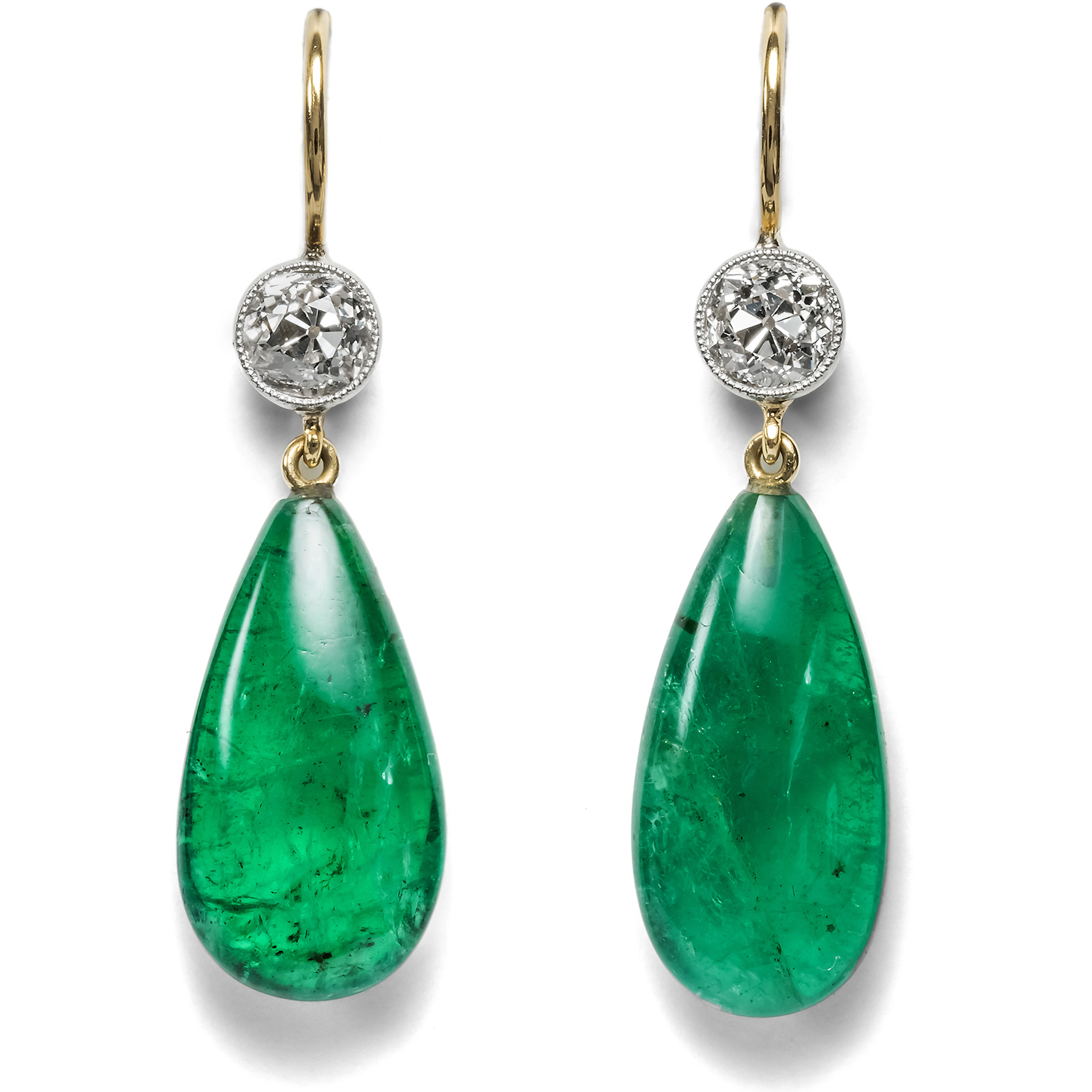Magnificent Emerald & Diamond Earrings Made of Antique Elements in Our Workshop