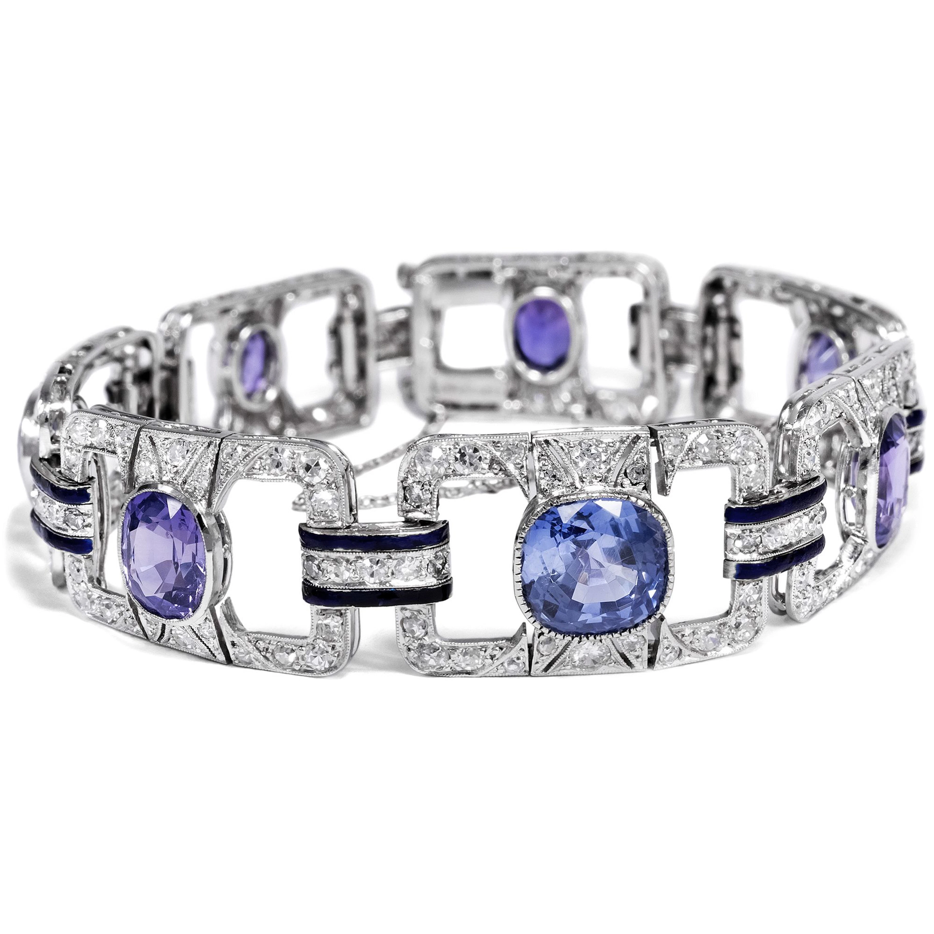 Precious Art Deco Bracelet with Untreated Sapphires & Diamonds in