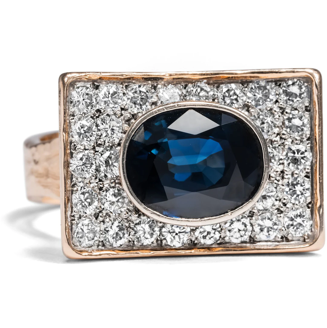 Glamorous Vintage Cocktail Ring With Sapphire & Diamonds, 1960s