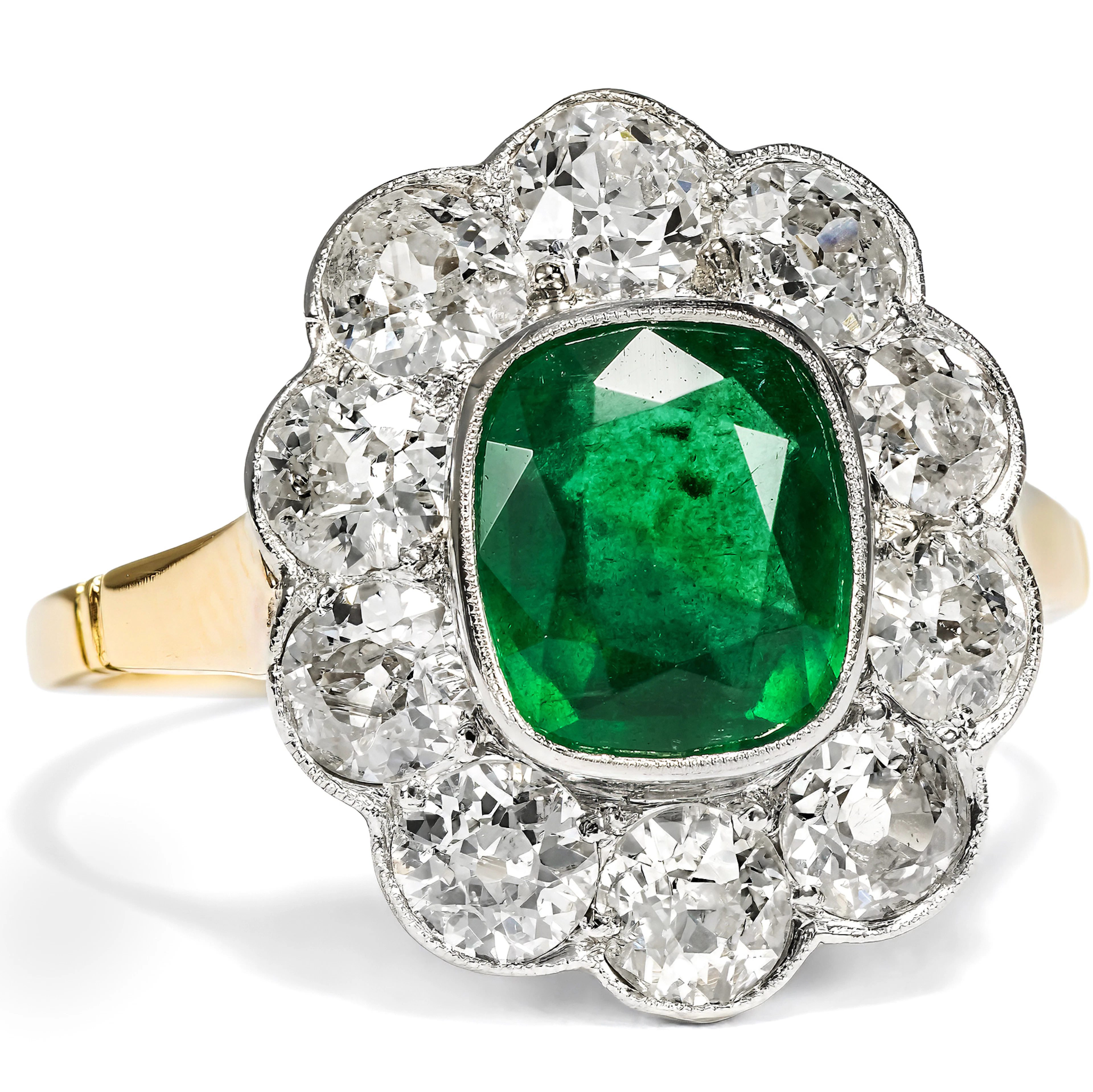 Classic Entourage Ring with Emerald and Diamonds, Circa 1915 and Later