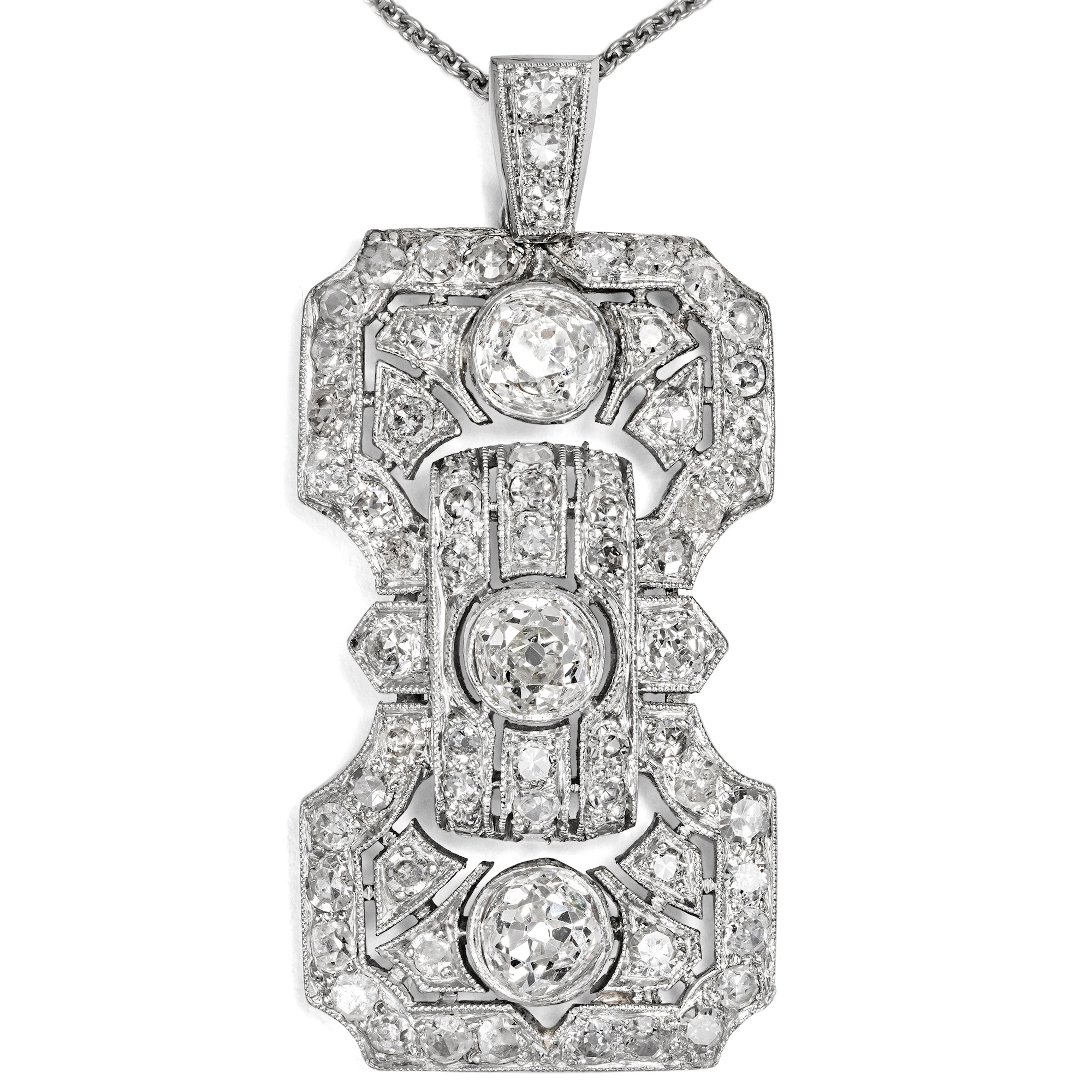 Fabulous Art Déco Pendant in Platinum & 3.00 ct Diamonds, Circa 1930