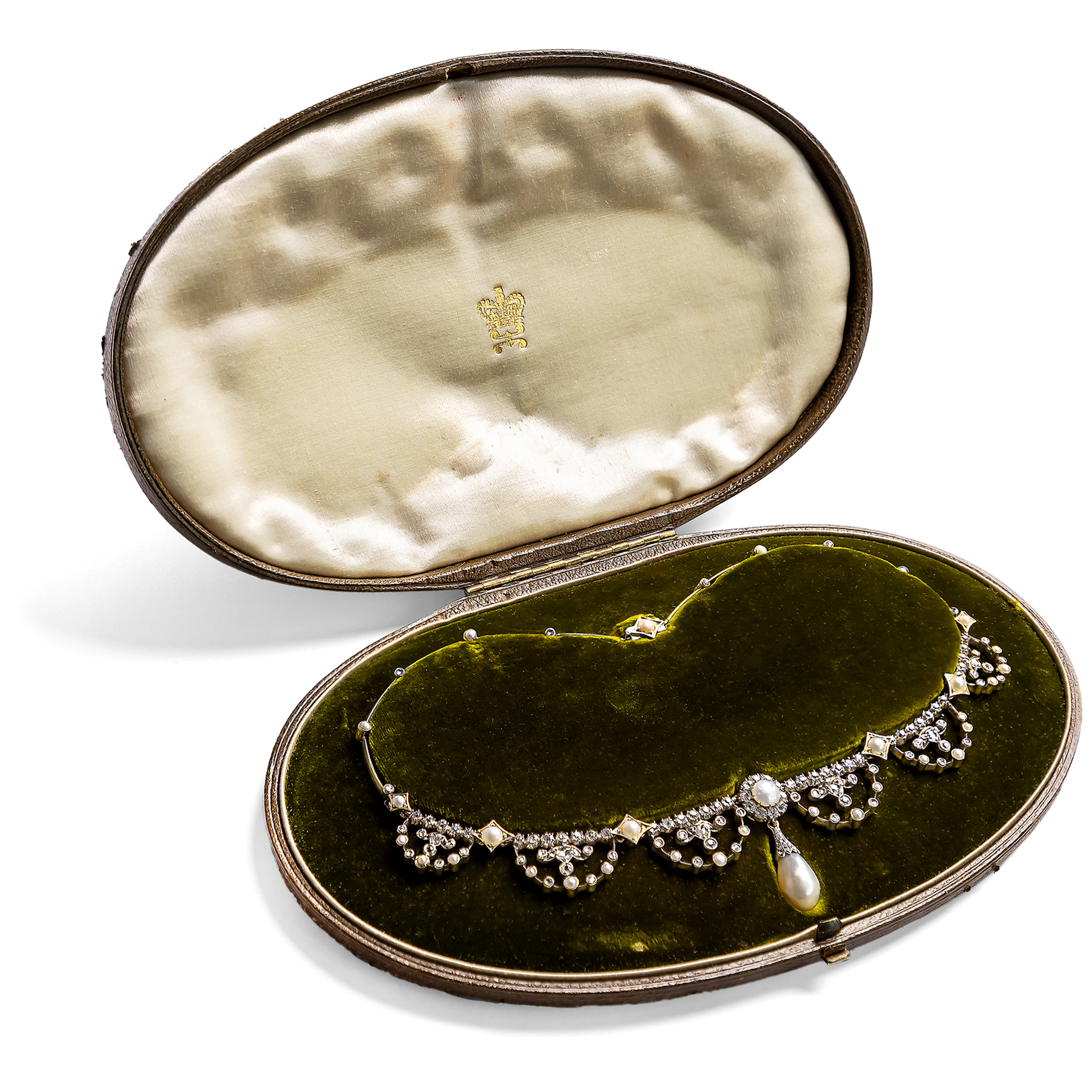 Resplendent Necklace with Natural Pearls and Diamonds, c. 1890s