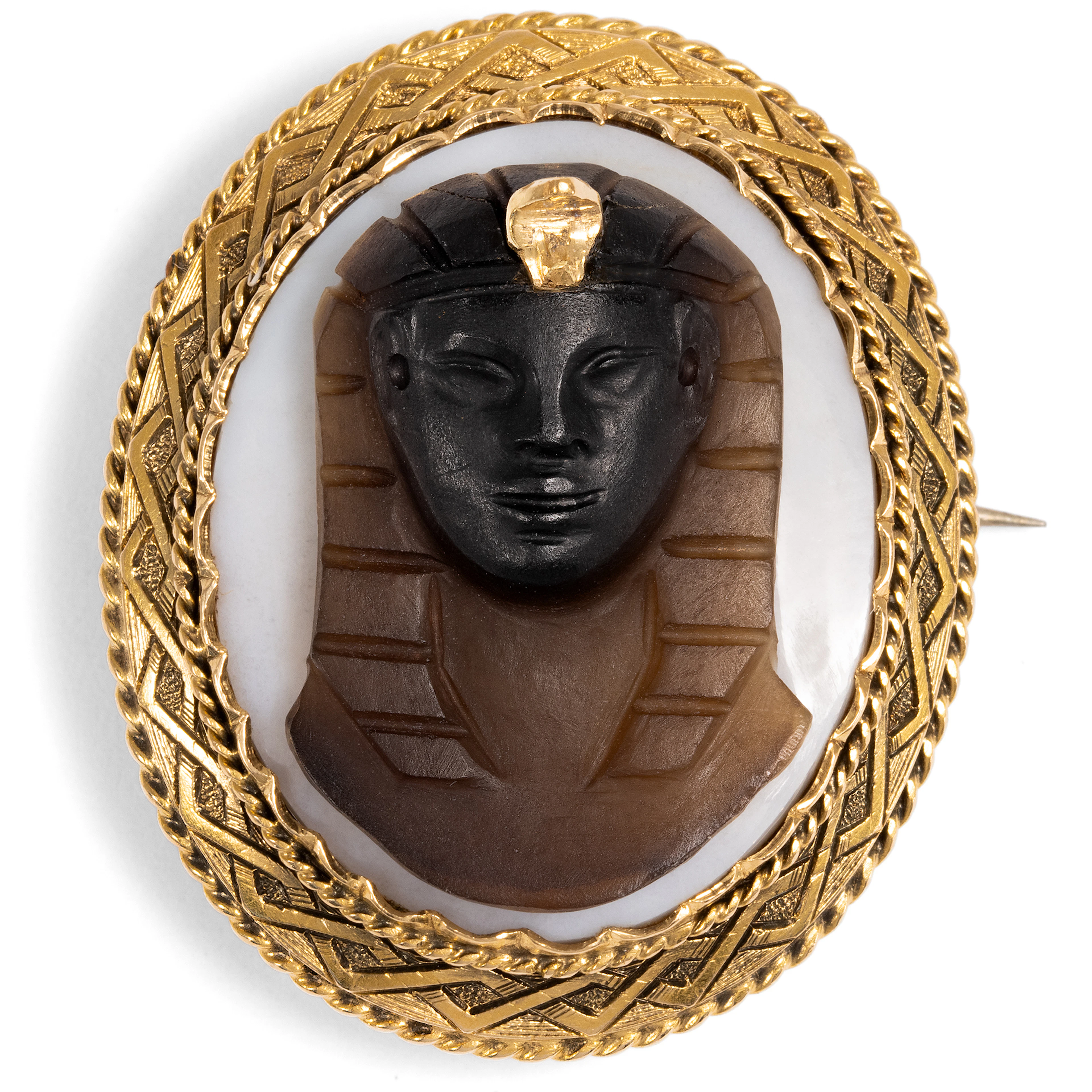 Egyptian Revival Hardstone Cameo Brooch, France c. 1870