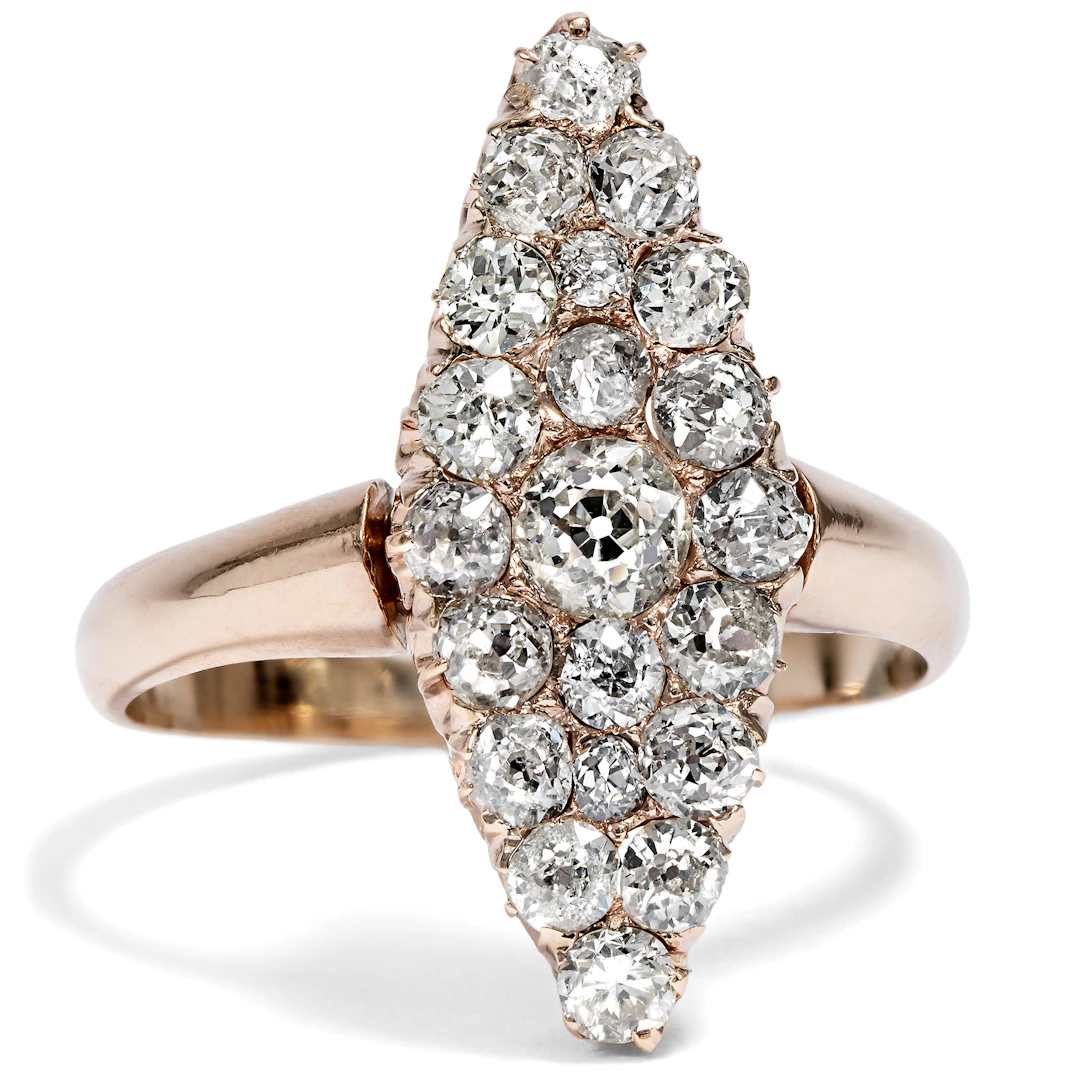 Antique Marquise Ring with 1.24 ct Diamonds in Red Gold, c. 1895
