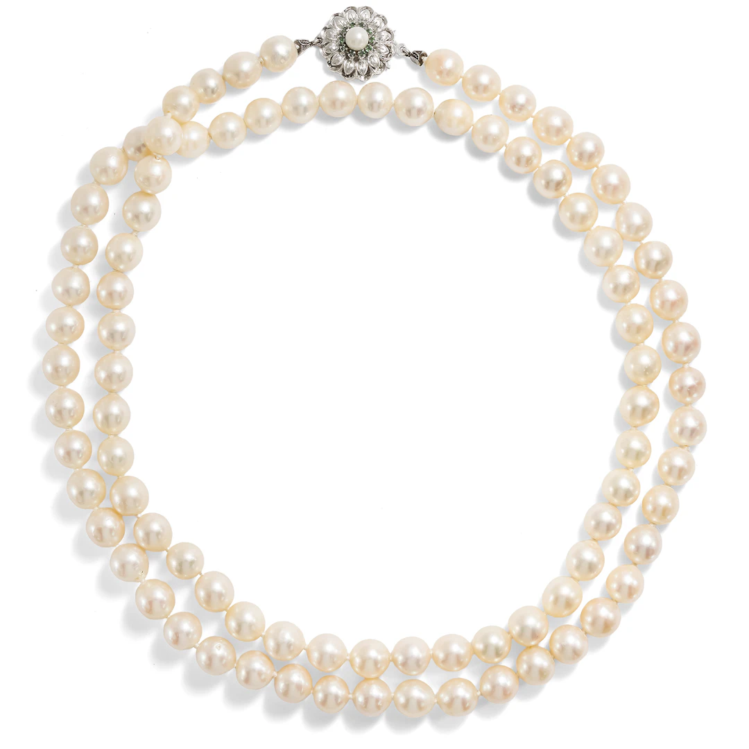 Long Akoya Pearl Necklace, Opera Length, with a White Gold Clasp, c. 1975