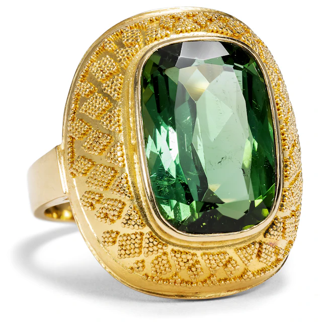 Granulated Vintage Tourmailne Gold Ring, Germany c. 1955