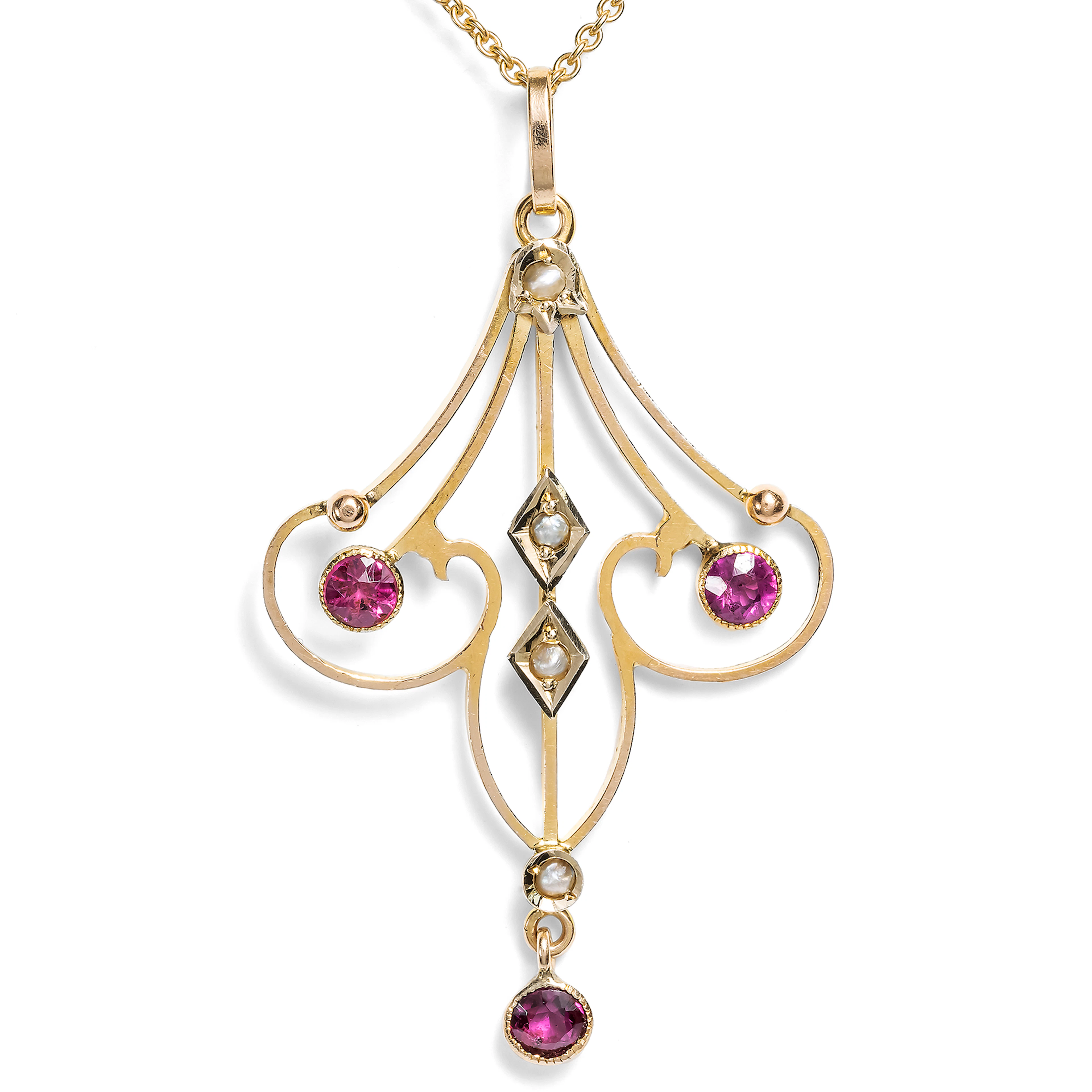 Antique Edwardian Almandine and Pearl Pendant, British, c. 1910