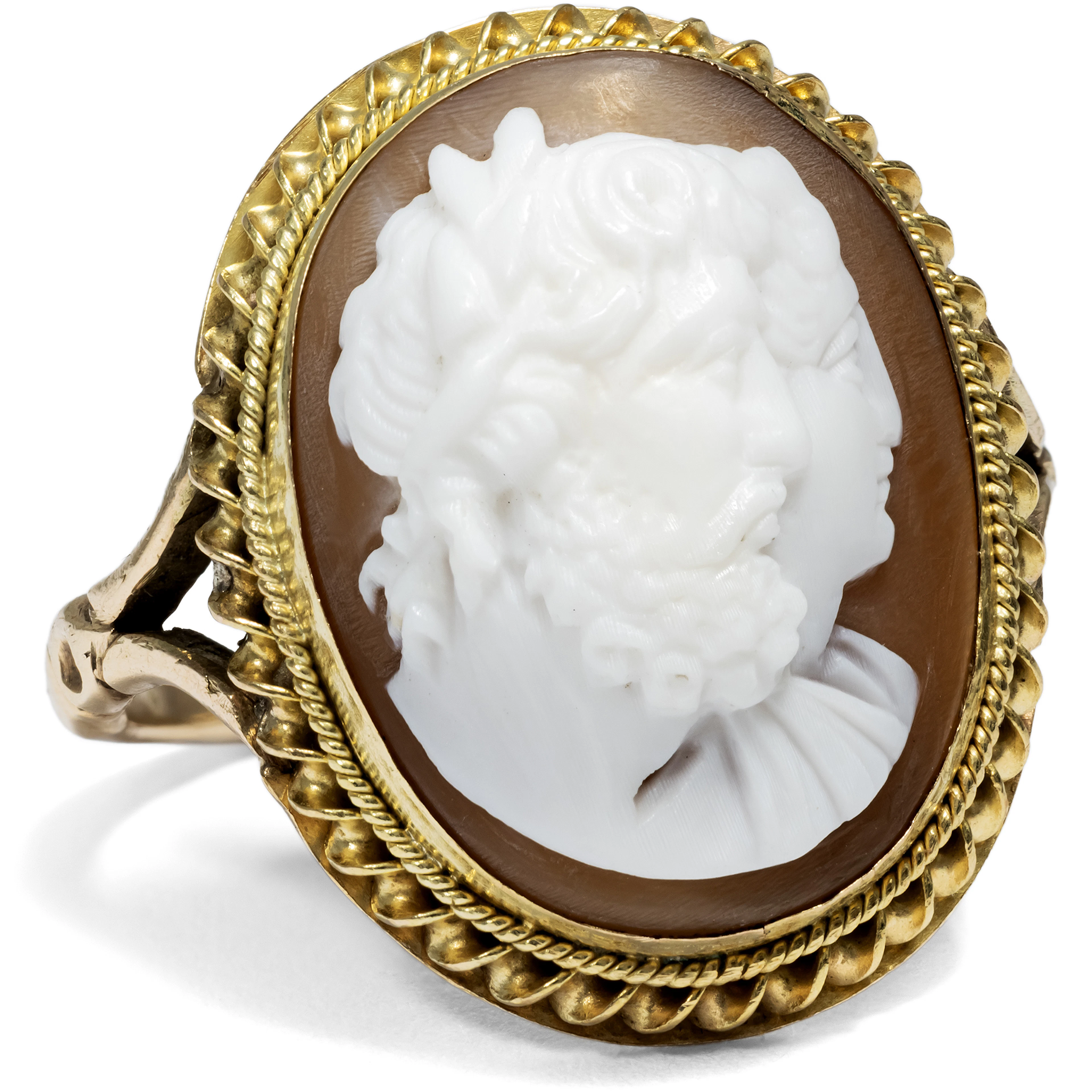 Unusual Ring Shell Cameo With Zeus And Hera In Gold, Around 1870 And Later