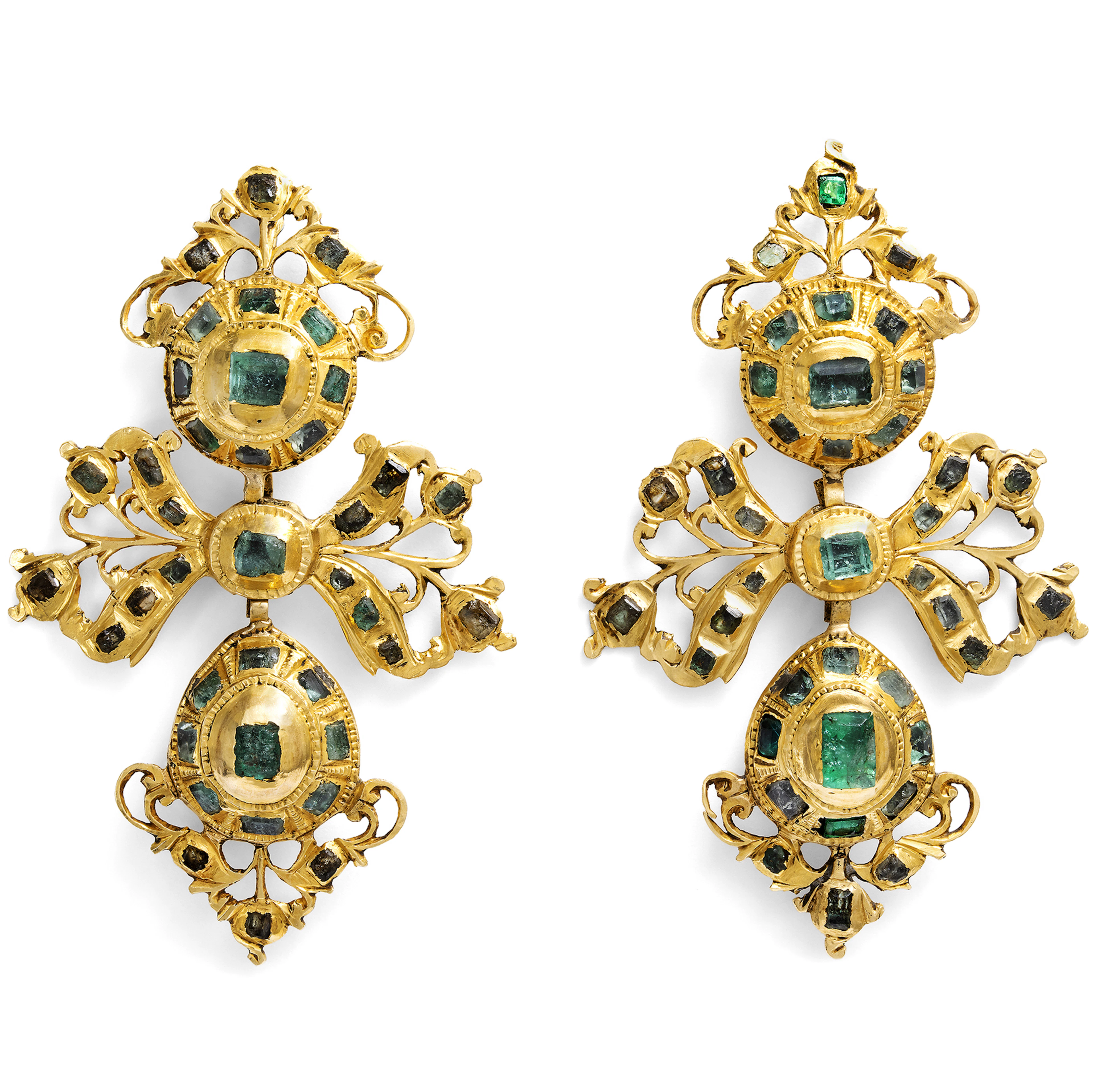 Magnificent Antique "Lazo" Earrings with Emeralds in Gold, Spain, c. 1760