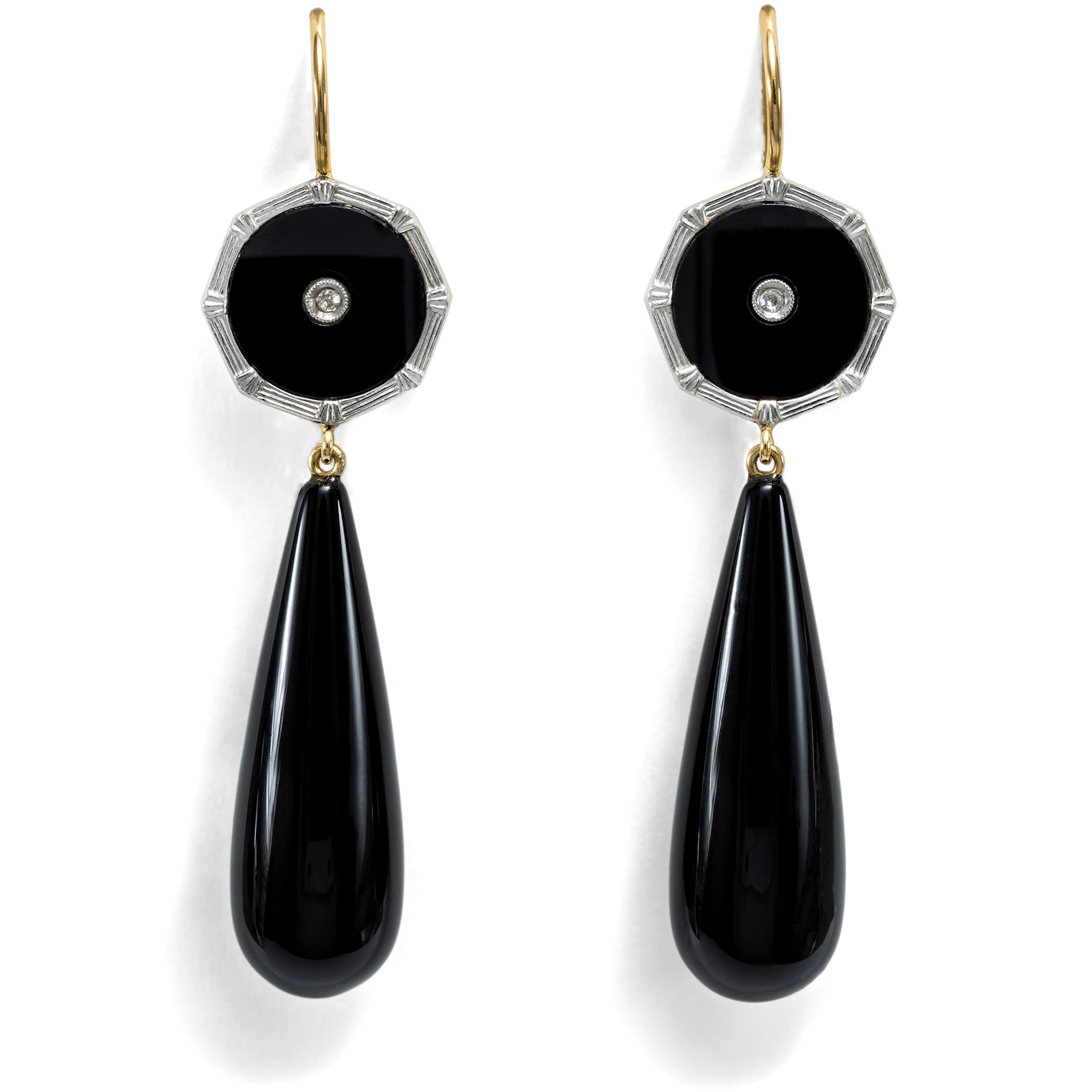 Earrings Made from Antique Shirt Buttons with Diamonds & Onyx, from